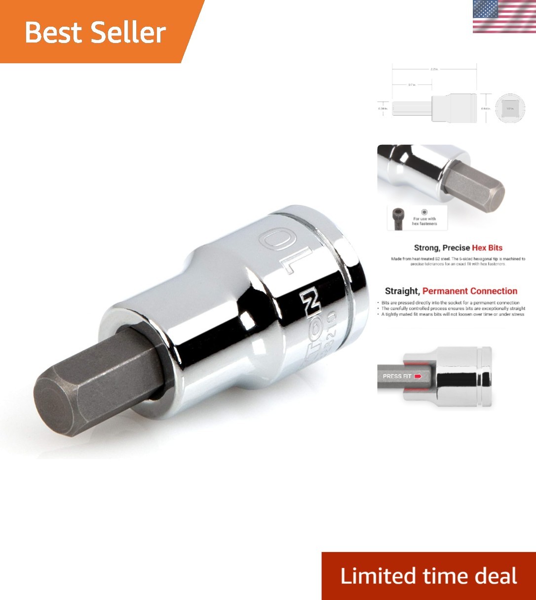 1/2 Inch Drive Hex Bit Socket – Polished Chrome, S2 Steel Built-in Durability