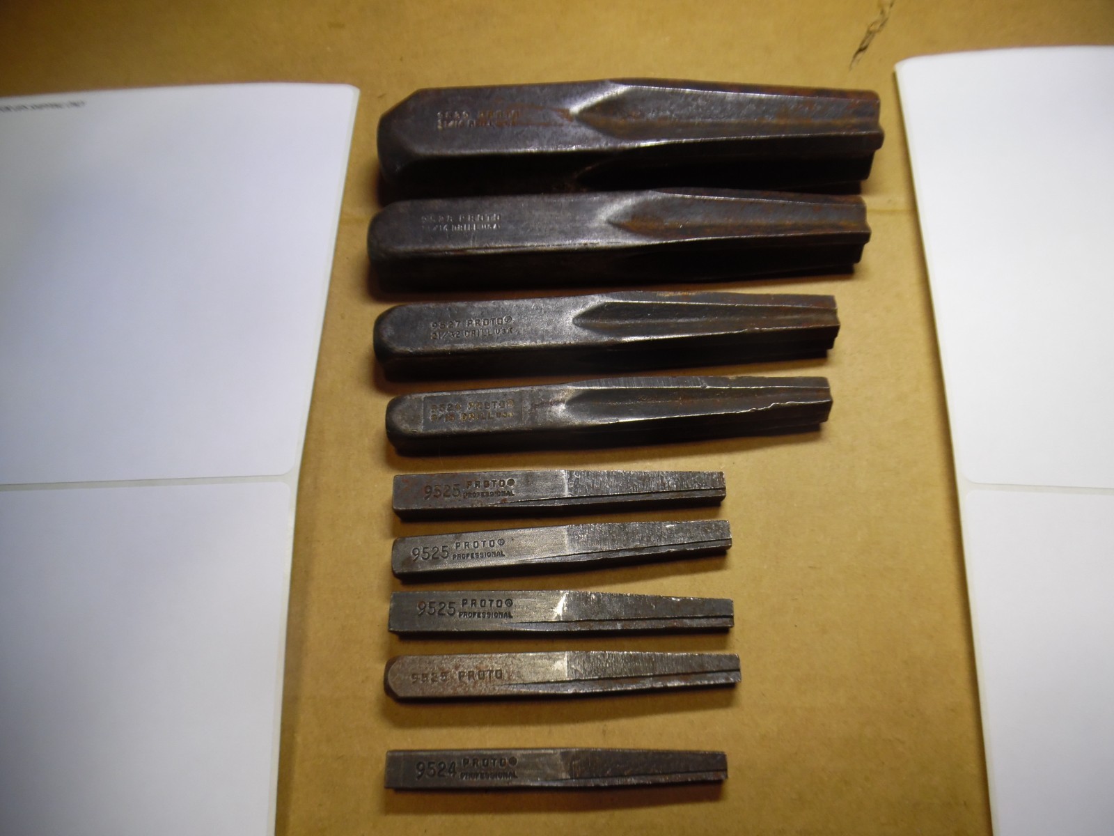 Vintage PROTO Tools 9529 9528 9527 9526 9525 9524 SCREW EXTRACTORS Set Of 9