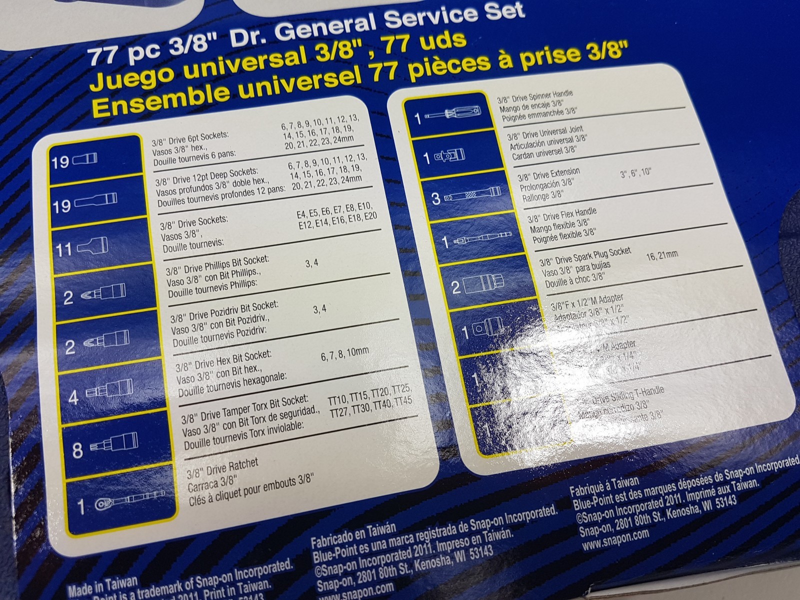 Blue Point 77pc 3/8″ Socket Set – As sold by Snap On.