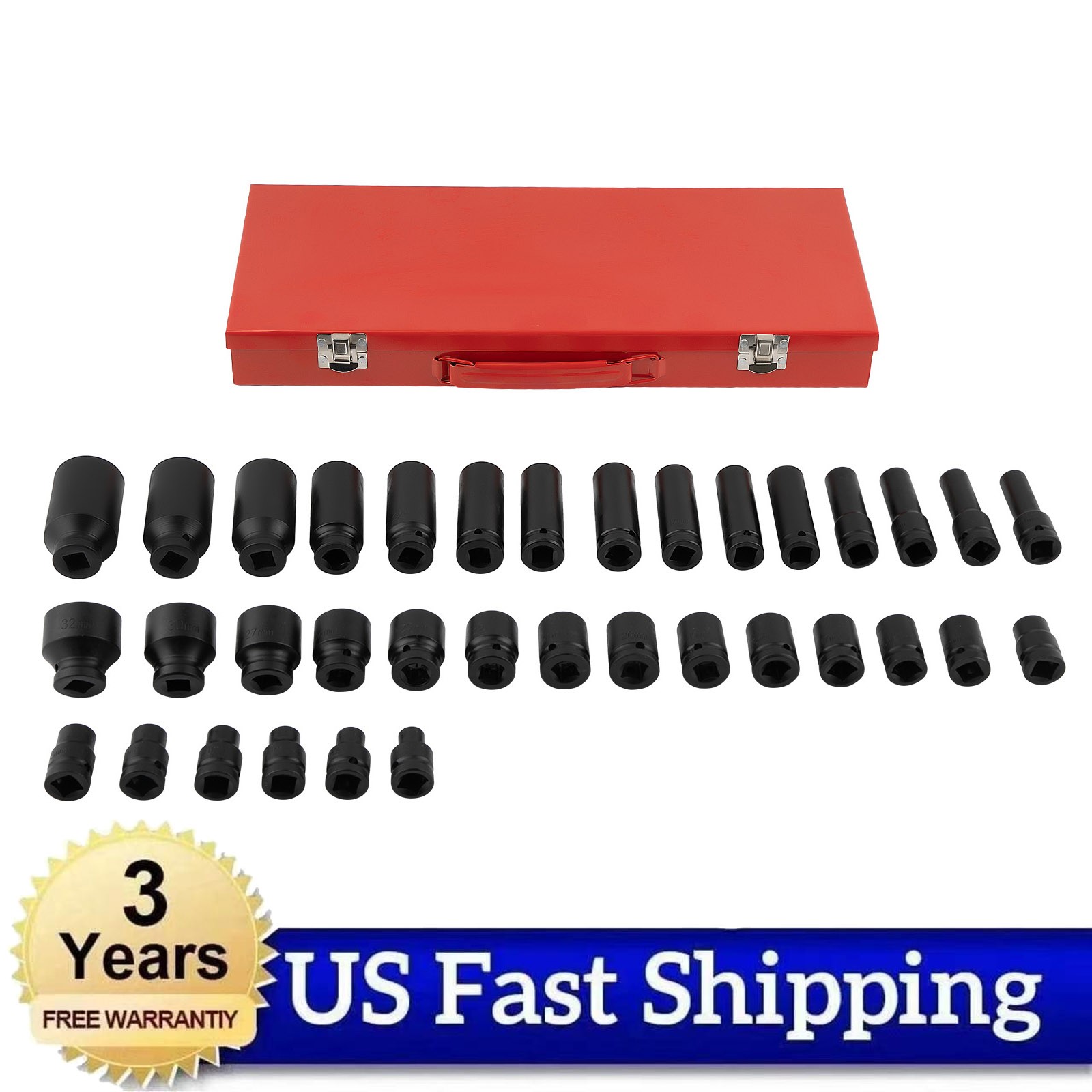 1/2″ Deep Impact Socket Set Drive 6 Point Metric Garage Tool 8 – 32mm with case