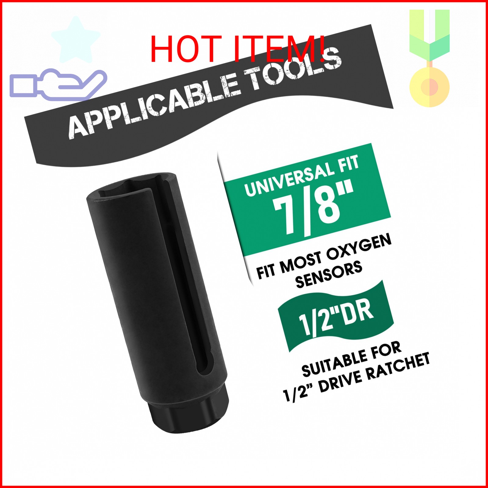 Oxygen Sensor Socket 22mm 7/8 in, 1/2 in Drive O2 Sensor Removal Tool, Heavy-Dut