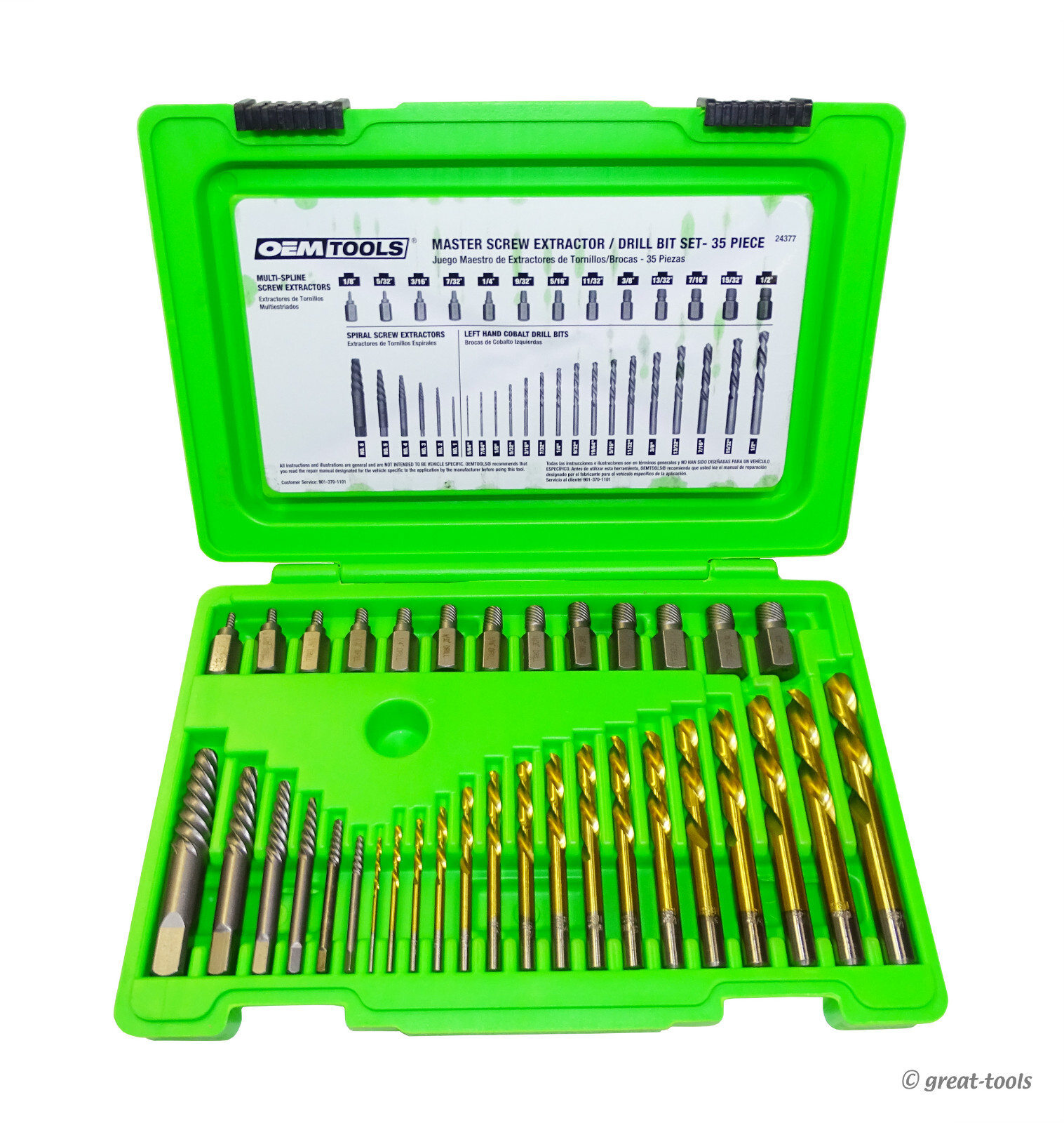 35-PC SCREW EXTRACTOR SET – Left Hand (LH) Drill Bits – removes broken fasteners