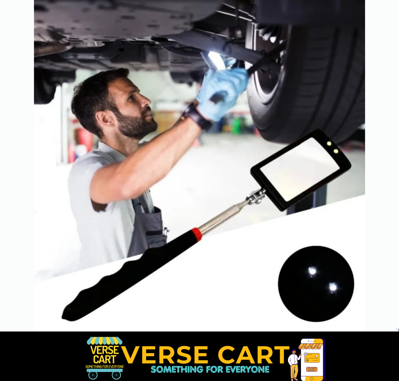 Telescopic LED lit Mirror Inspection Extending Swivel Car Garage Mechanics Chrom