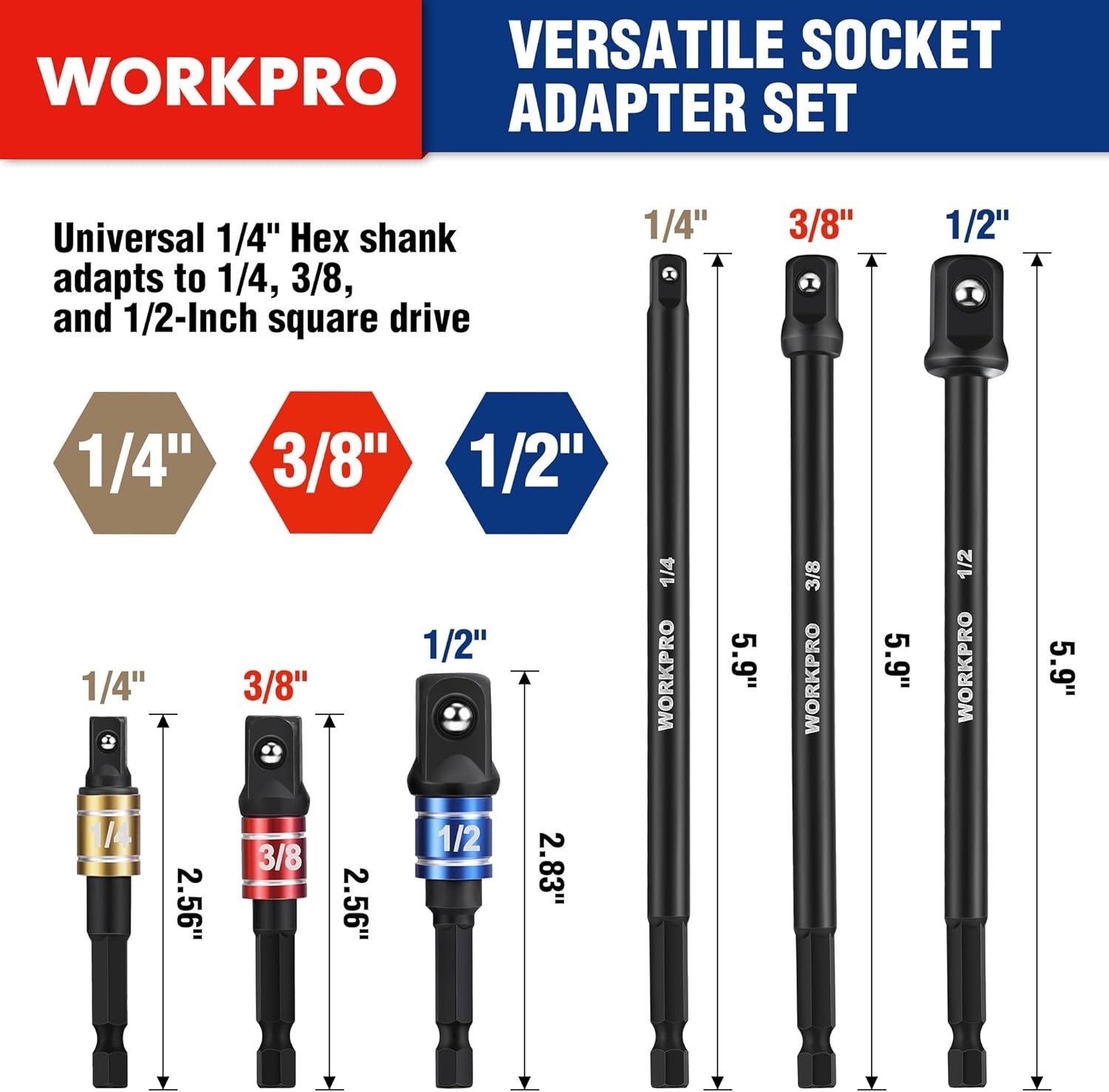 Impact Socket Adapter Set 1/4 3/8 1/2 Inch Drive Swivel Long Extension Case