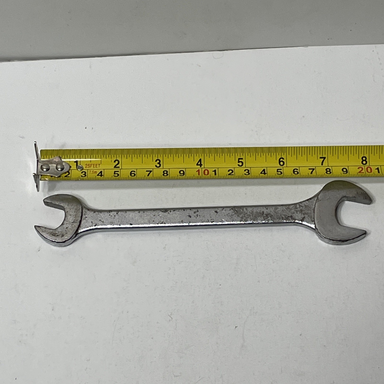 Powr-Kraft 5/8″ x 3/4″ Wrench Double Open End Satin Chrome 12 Point USA VTG SAE