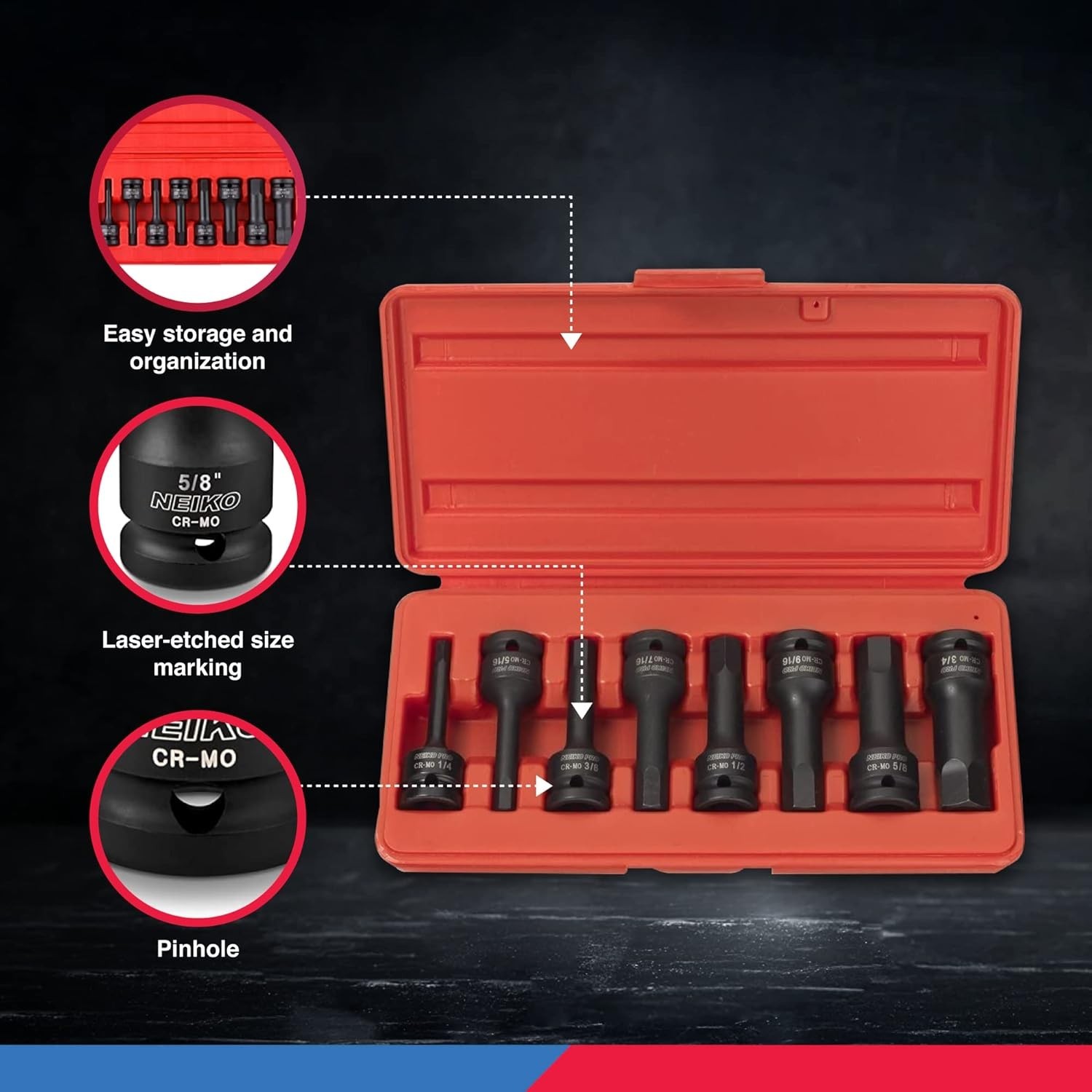 8-PCS 1/2-In Drive Allen Socket Set 3-In 1/2-In Impact Hex-Bit Socket Set SAE