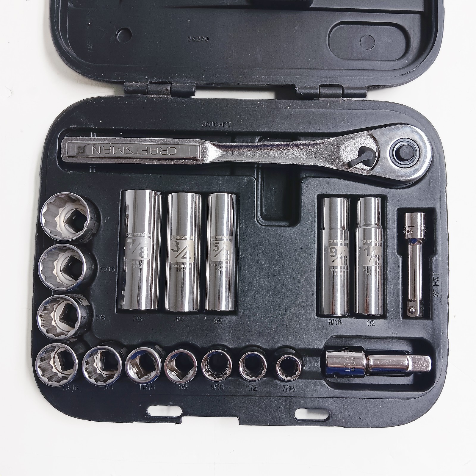 Craftsman Tools 17 Piece Socket Wrench Set 12 Point 1/2″ Drive USA 34870