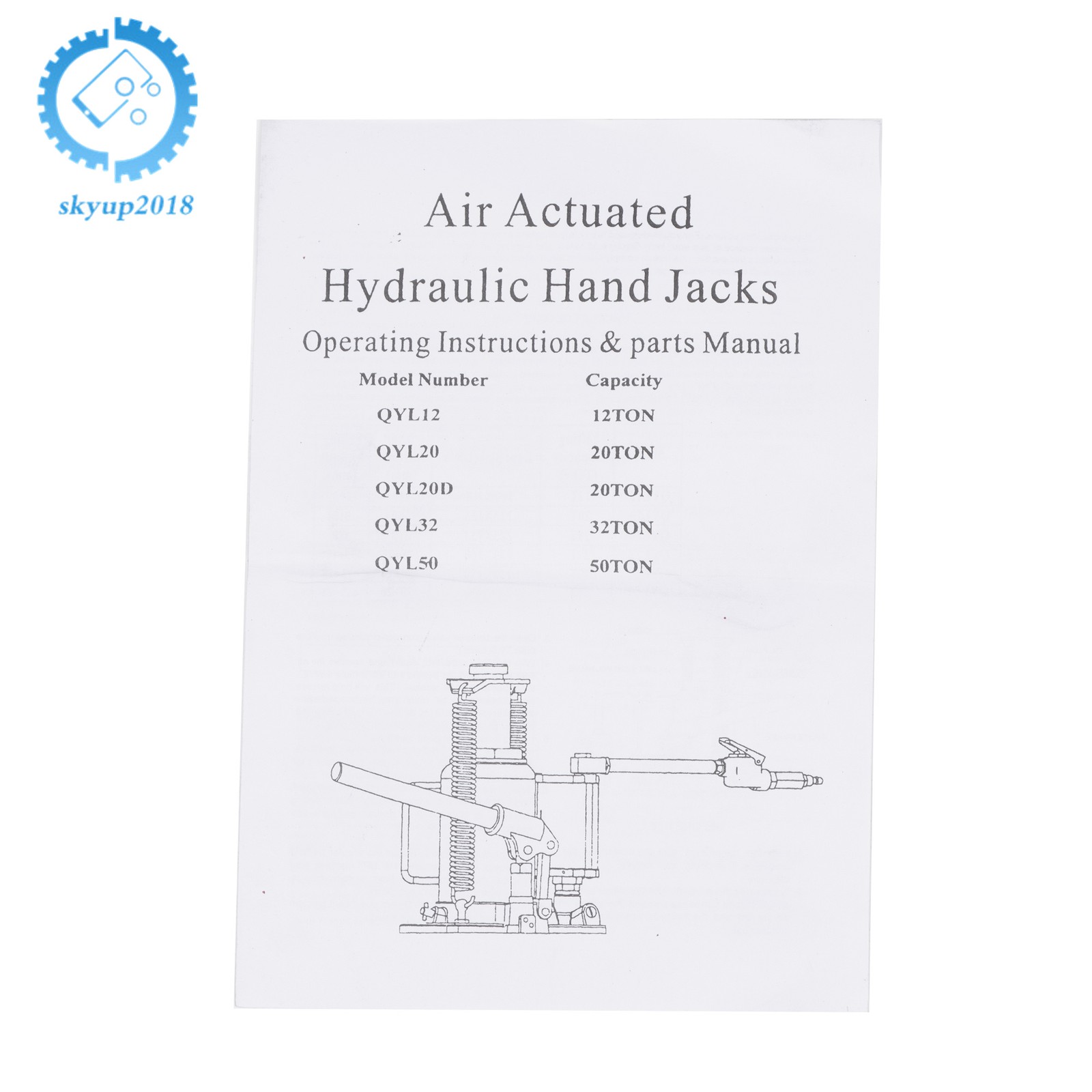 Pneumatic Air Hydraulic Bottle Jack with Manual Hand Pump, 20 Ton