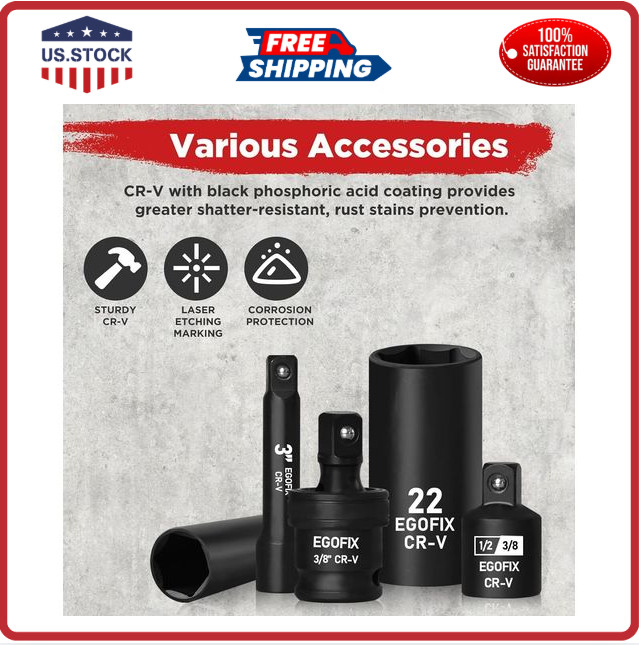 3/8 In. 50 Piece 6 Point Impact Socket Ratchet Drive and Metric Set