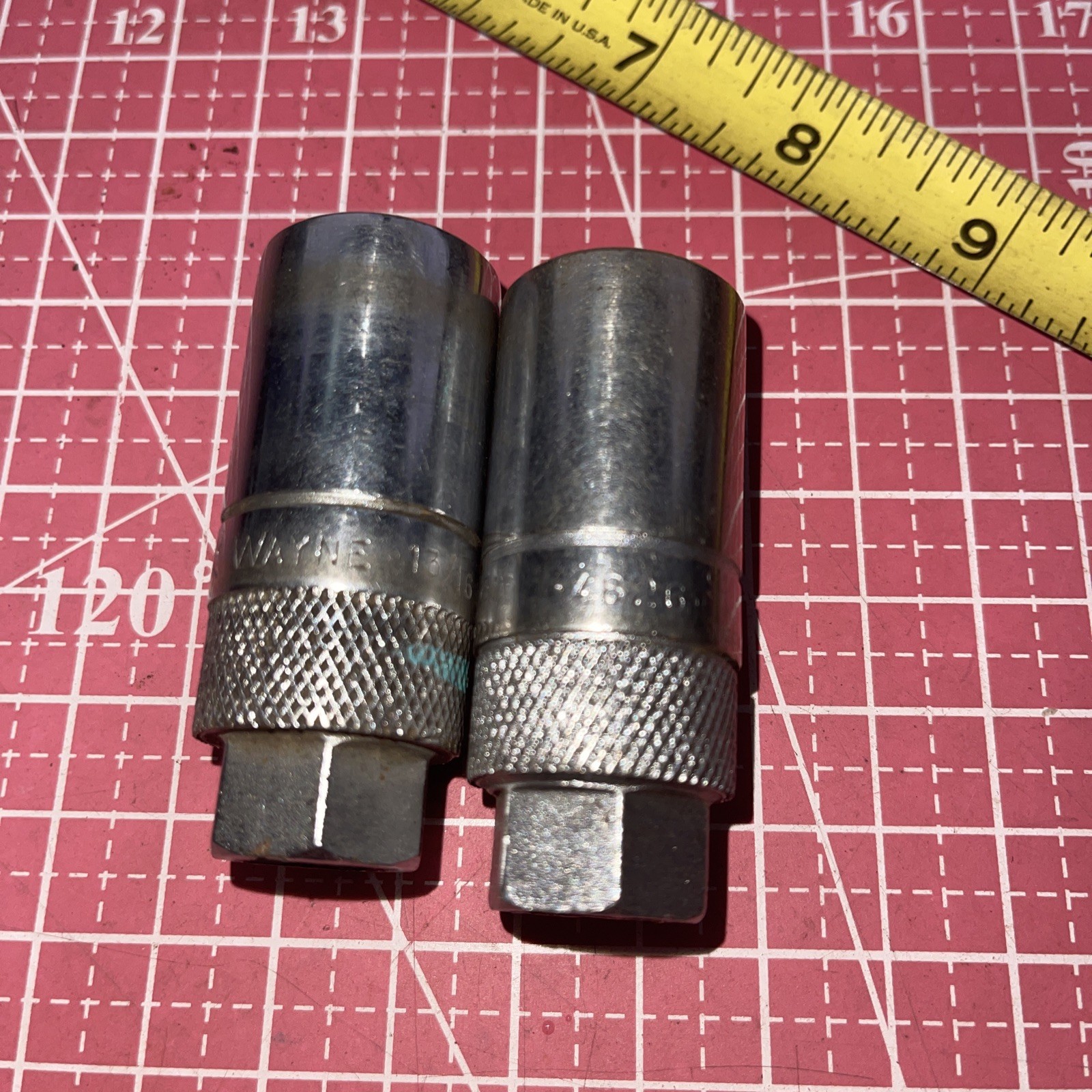 2 Pc S-K Wayne USA 4826 13/16 In SAE 1/2 Drive Spark Plug Socket Set Vintage SK