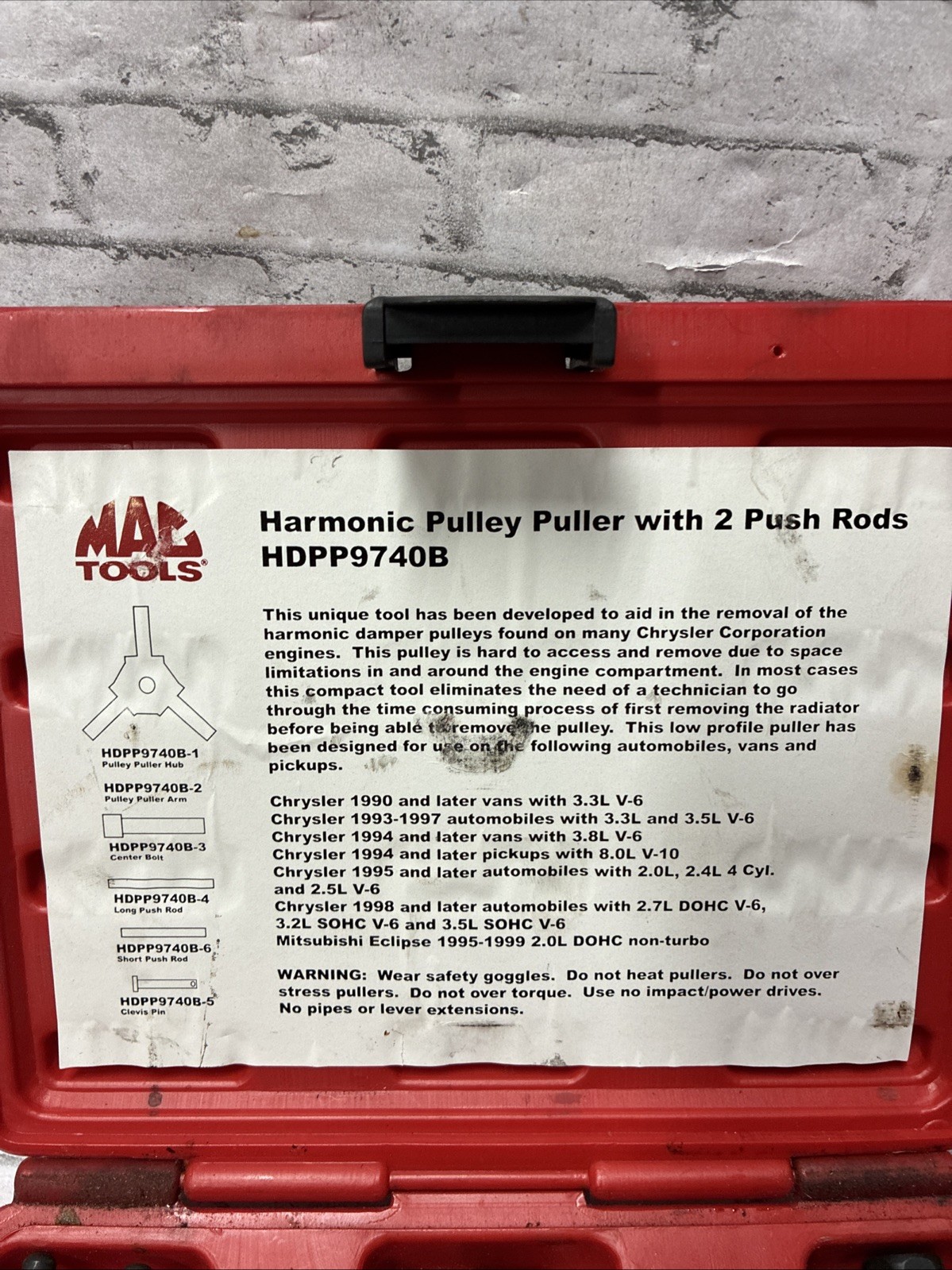 HARMONIC PULLEY PULLER WITH 2 PUSH RODS MAC TOOLS HDPP9740B