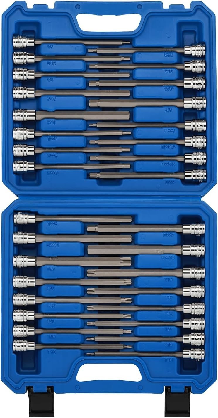 Professional 32PCS Hex and Torx Bit Socket Set – Extra Long for Maximum Torque