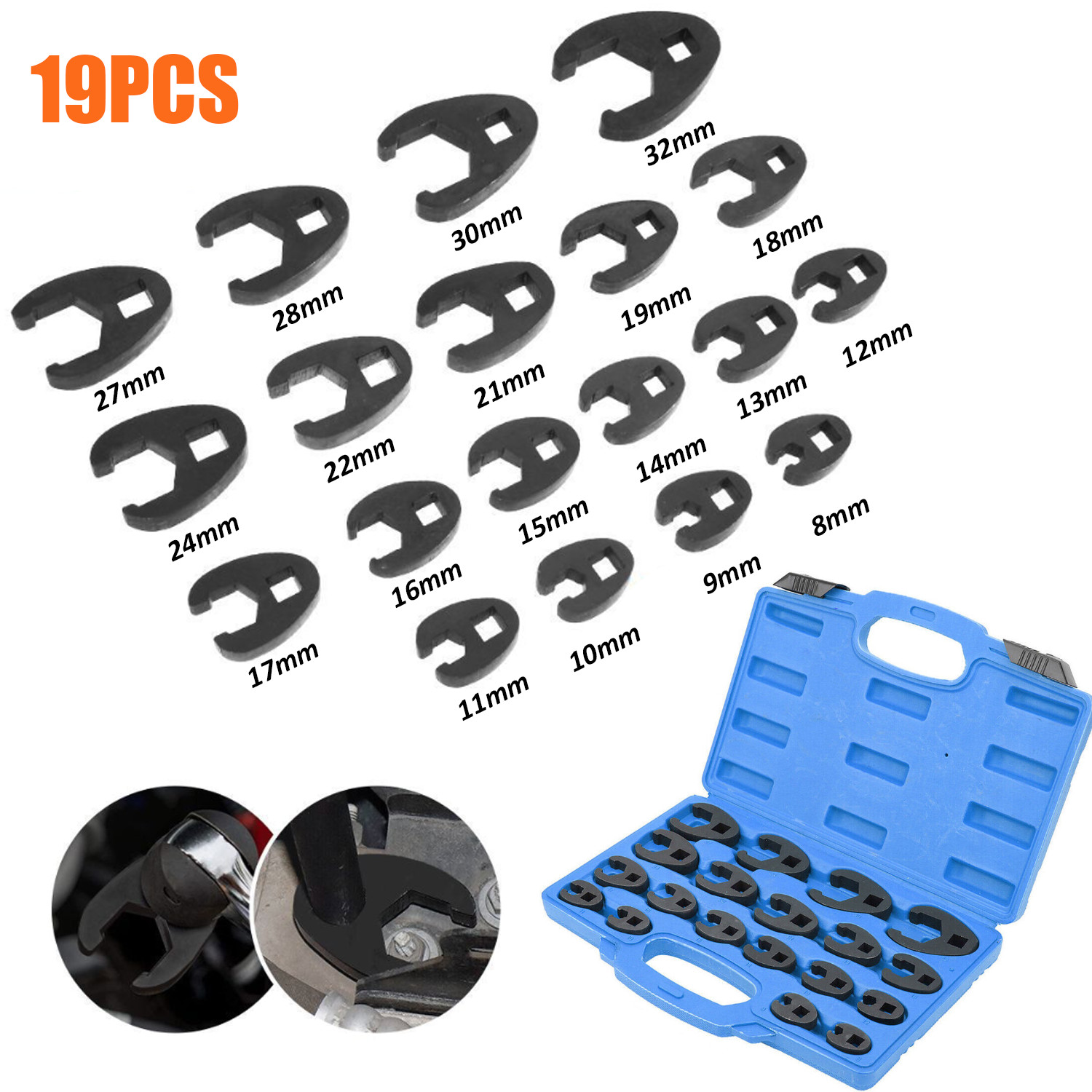 19PCS Crows foot Wrench Set 1/2″ and 3/8” Drive Flare Nut Crowfoot Wrench Set