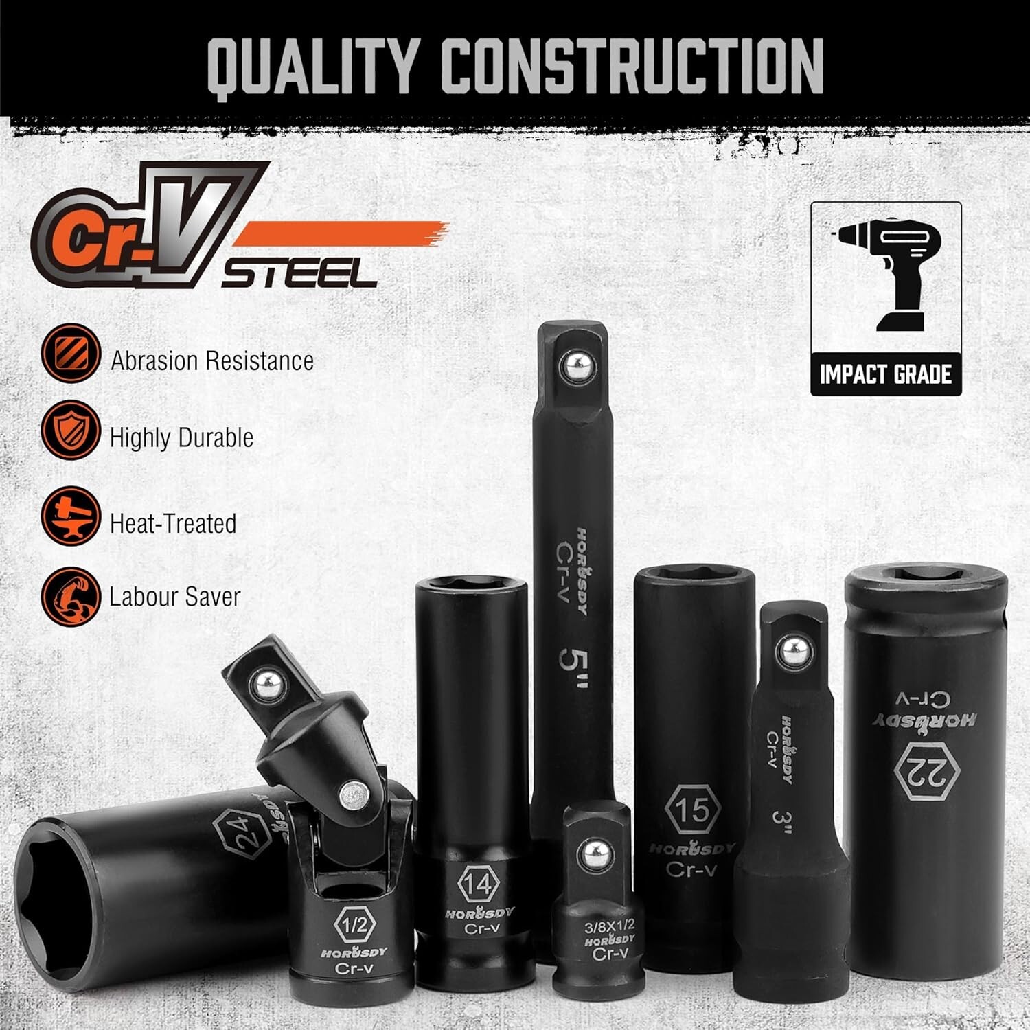 High-Quality Chrome Vanadium 1/2-Inch Drive Impact Socket Set – 6-Point Design