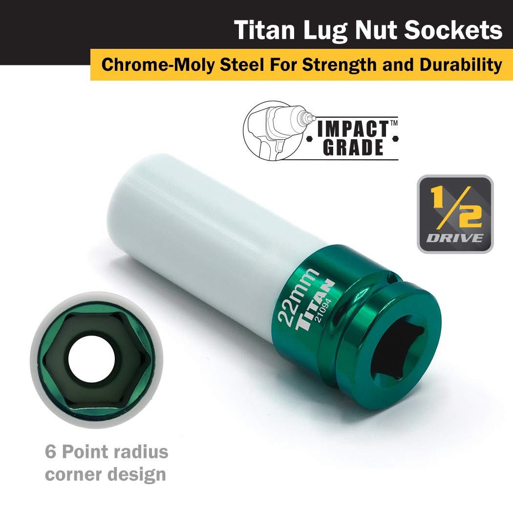 21094 1/2-Inch Drive x 22mm Non-marring Impact Deep Lug Nut Socket