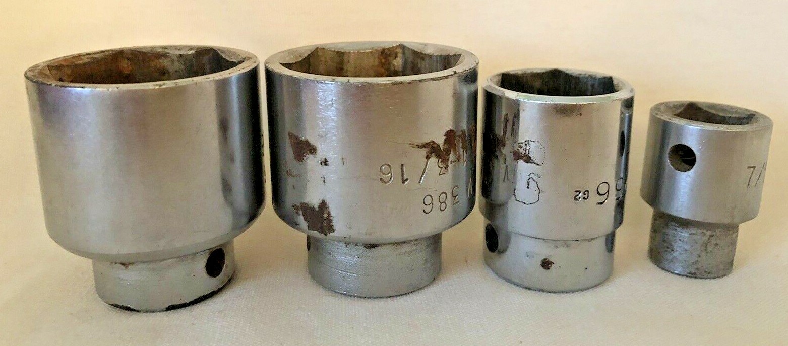 4 MAC Tools sockets (2) V386 1-3/16 V266 13/16 V146 7/16 SAE 6 Point 1/2″ Drive