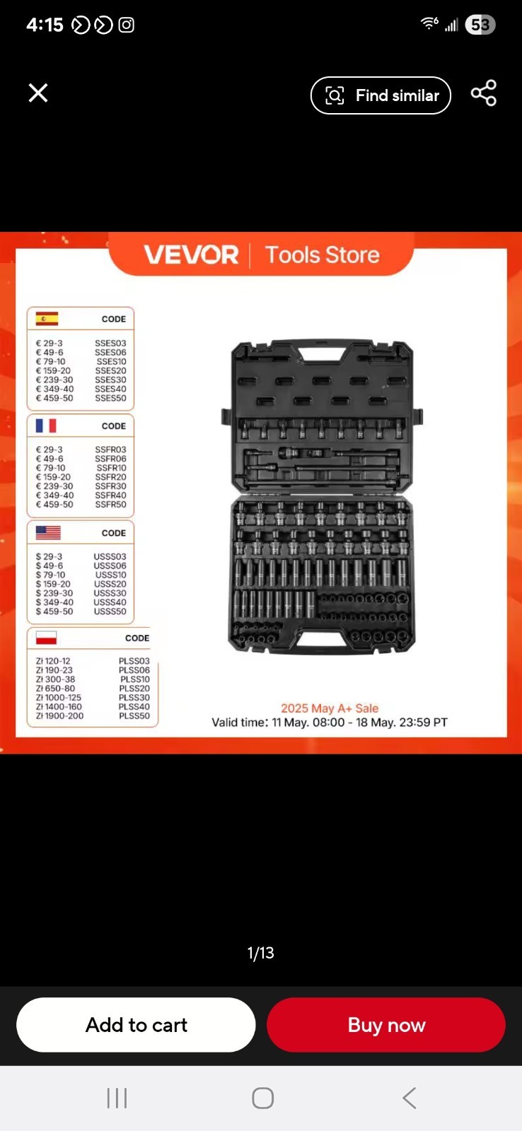 Vevor 1/2 Impact Socket 65 Pieces