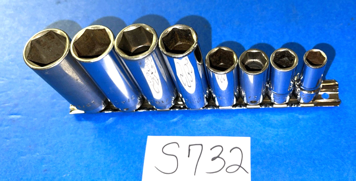 MAC TOOLS 8 PIECE 3/8 DRIVE SAE. DEEP 6 POINT SOCKET SET 3/8 THROUGH 13/16 INCH