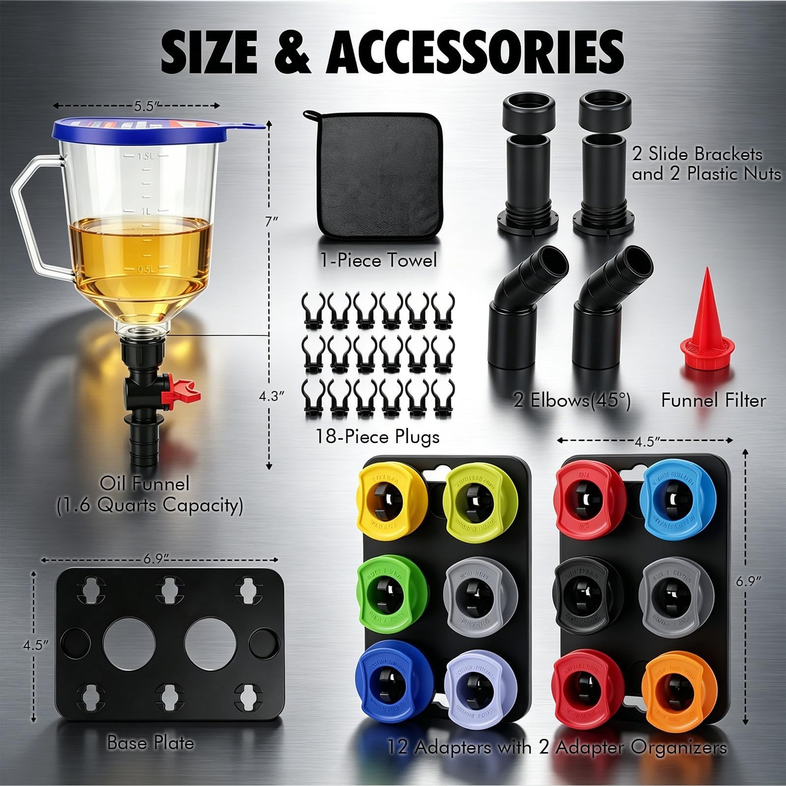 20-Piece Spill-Proof Oil Funnel Kit with 12 Adapters & Shut-Off Valve, Automotiv