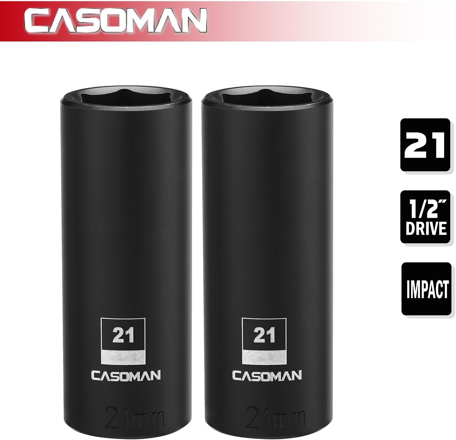 Elite 1/2-Inch Drive x 21mm Deep Impact Socket – 2PCS CR-MO Set, ANSI Compliant