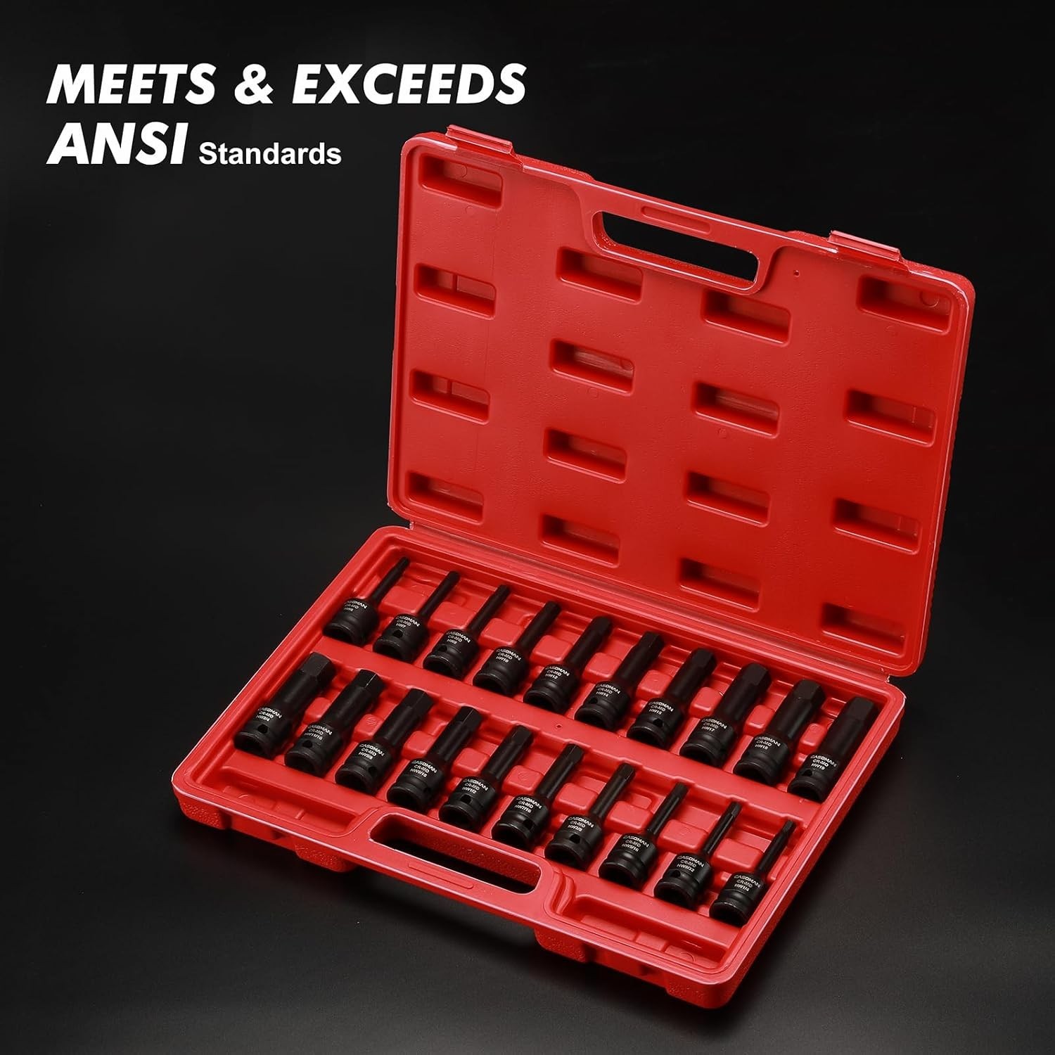 20 Piece 1/2 Inch Drive Master Impact Hex Bit Socket Set SAE Metric Cr-Mo Steel