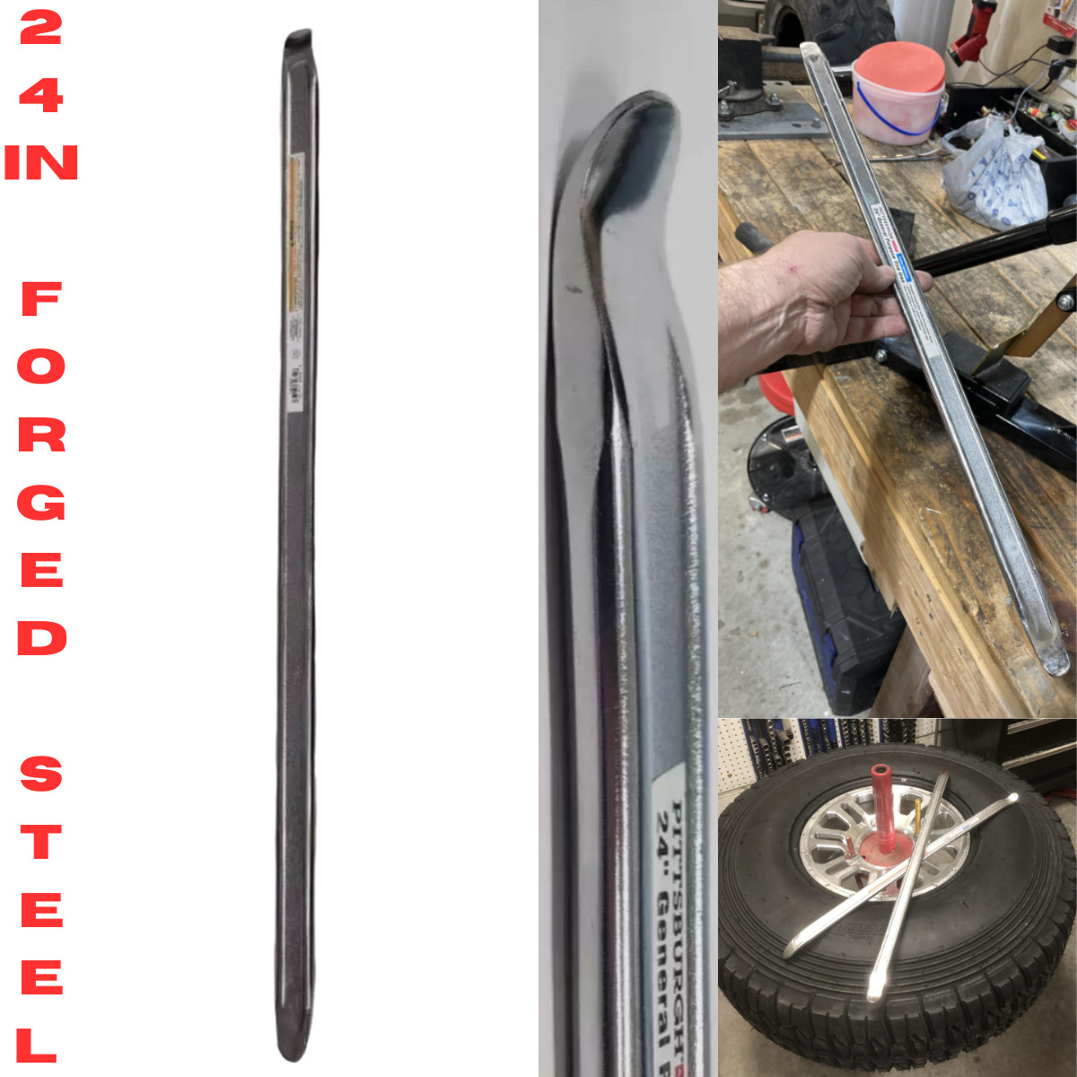 Tire Iron Pry Bar 24 in. Tool Curved Spoon Lever Tire Changing Auto Car RV Wheel