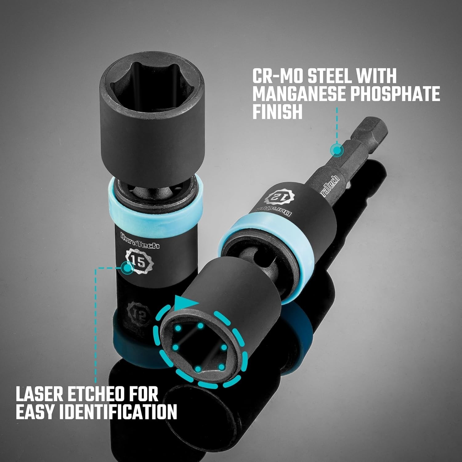 High-Quality 14-Piece Impact Socket Set with Laser-Etched Markings & Extensions