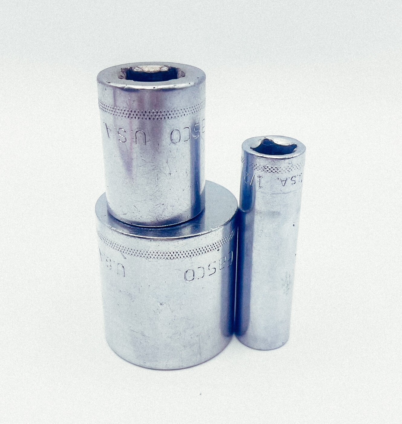 3-Pc EASCO Socket Set, 6pt 3/8dr 1/2″ deep + 12pt 1/2dr 1-1/4″, 13/16″ shallow