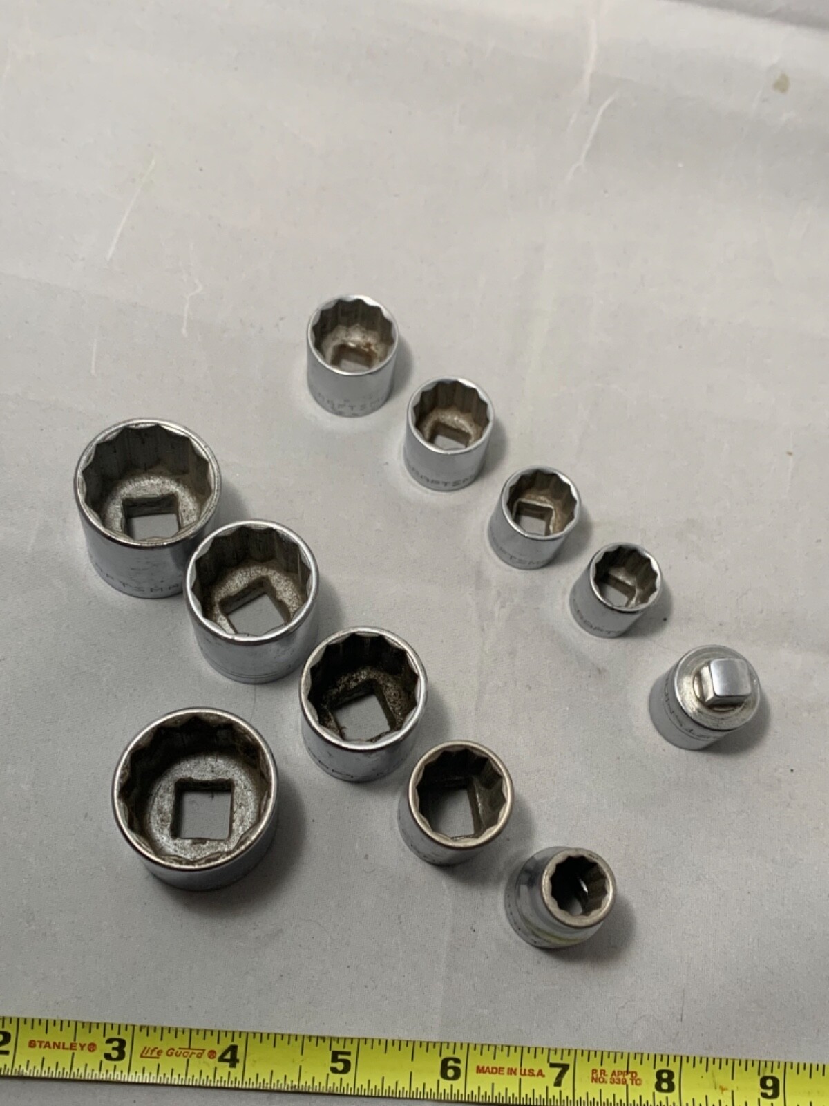 10 Vintage Craftsman -V- Sockets 1/2” & 3/8” drive 1 1/16” to 9/16”