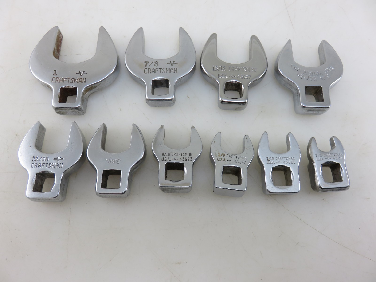 Craftsman -V- & Others Crowfoot Wrench Set 10pc Set 3/8″Dr. 3/8″-1″ Vintage USA