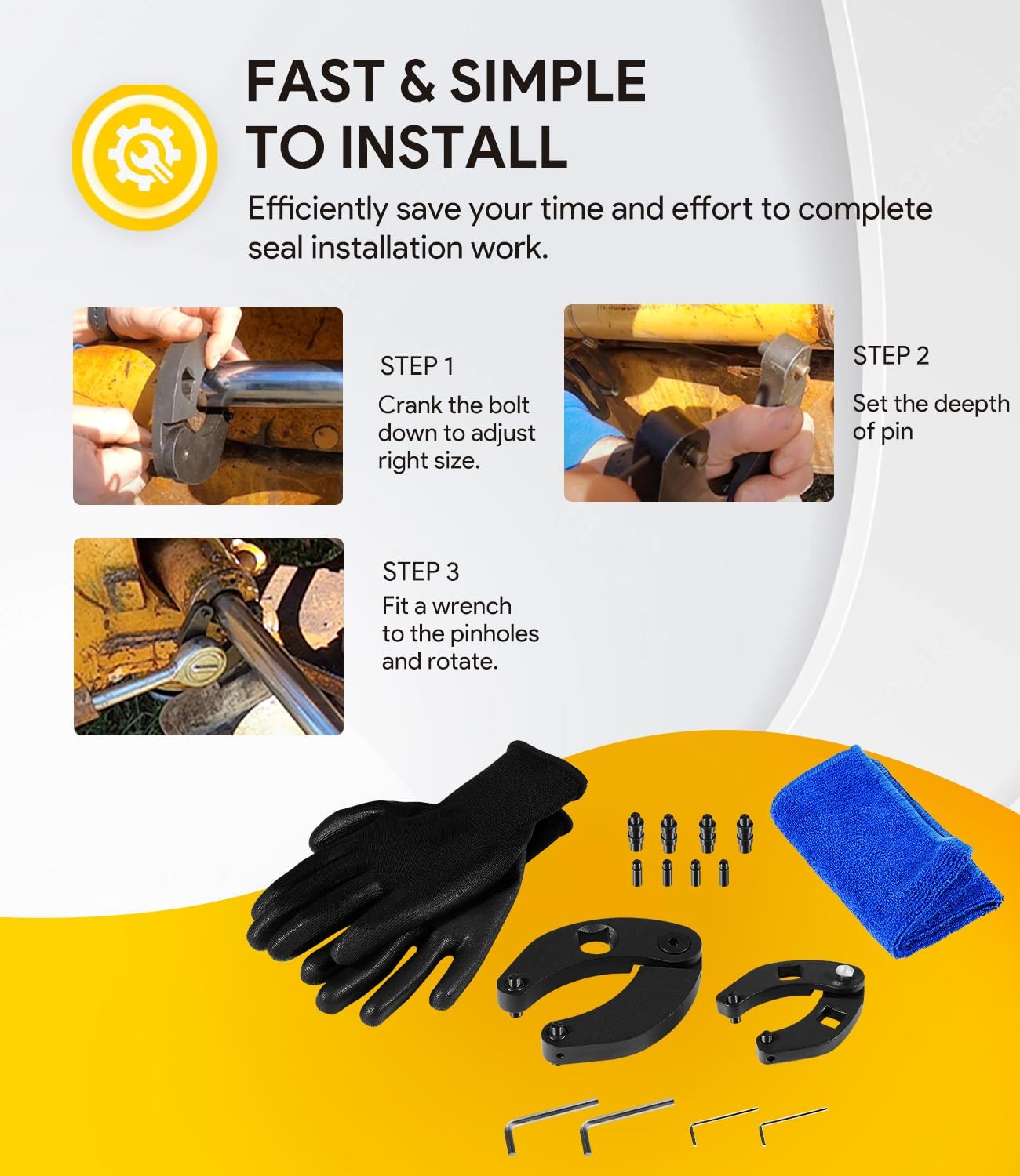1266 7463 Adjustable Gland Nut Wrench Spanner Tool Set with Gloves & Towel
