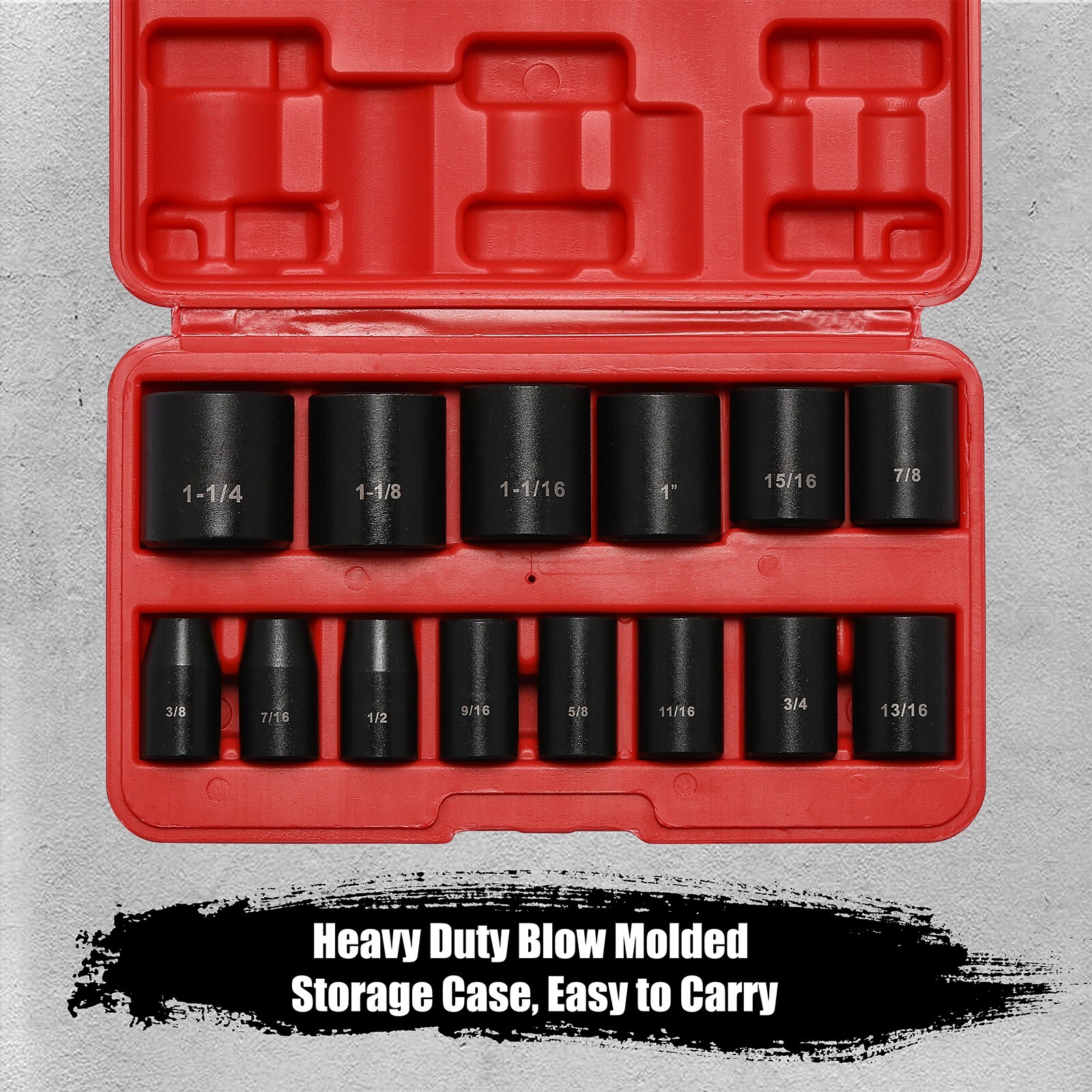 14 Pieces 1/2-Inch Drive Shallow Impact Socket Set, SAE, 6-Point, 3/8″ to 1-1/4″