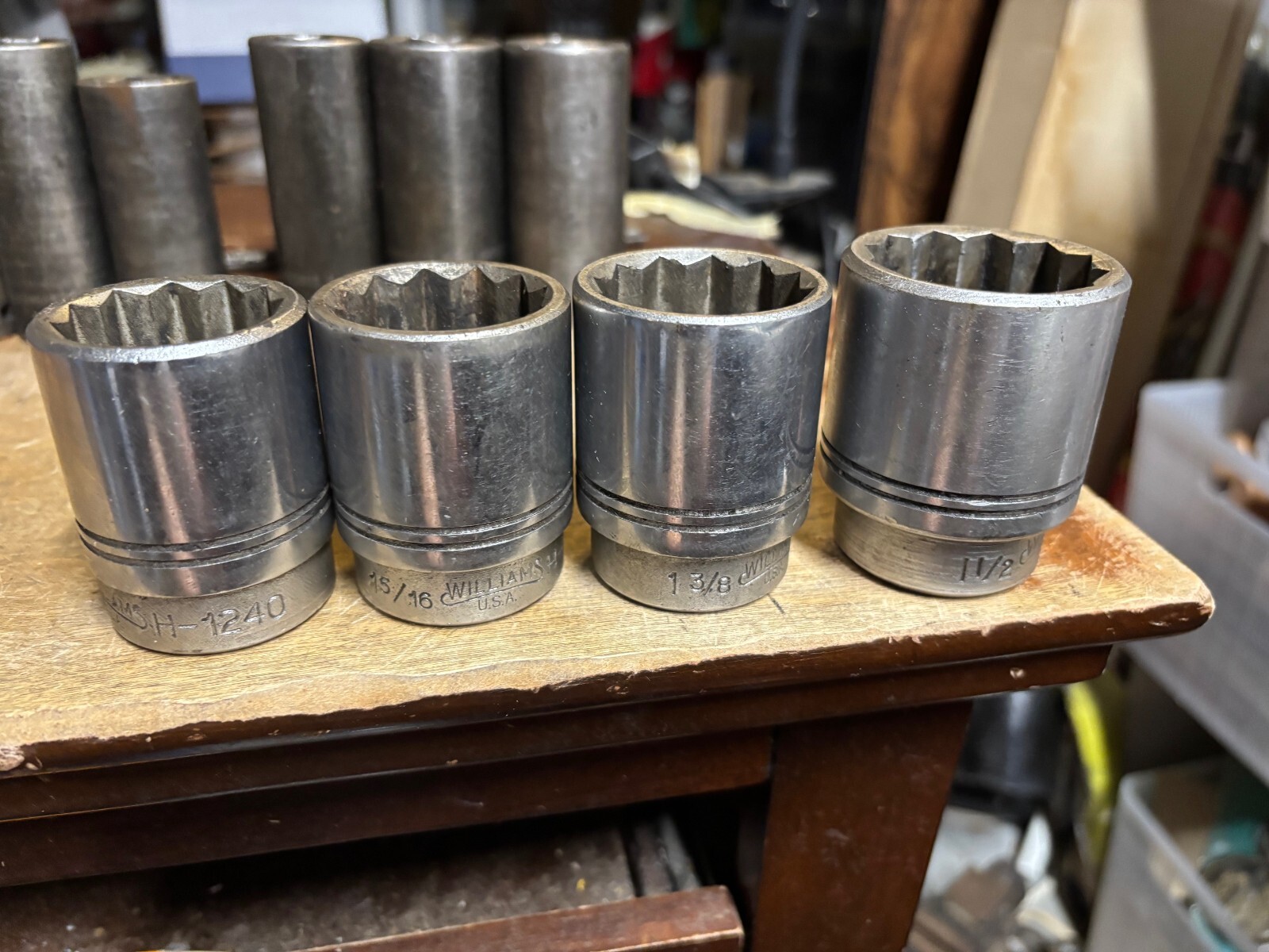 4 Williams Tools USA SAE Shallow Sockets 3/4″ Drive 12 Point 1 3/8″ 1 1/4″ 15/16
