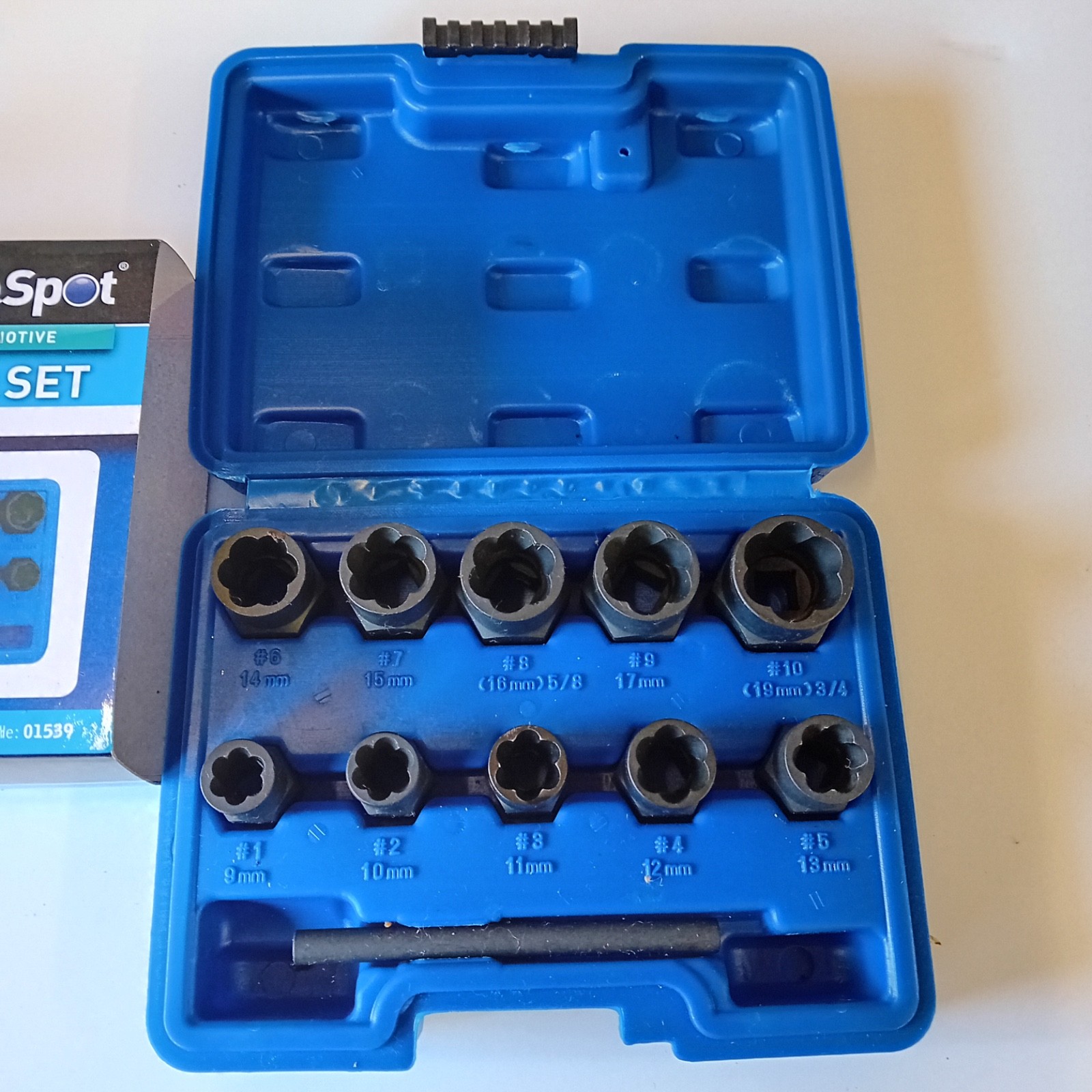 Blue Spot 10 piece bolt remover set 9 – 19mm stock code 01539.