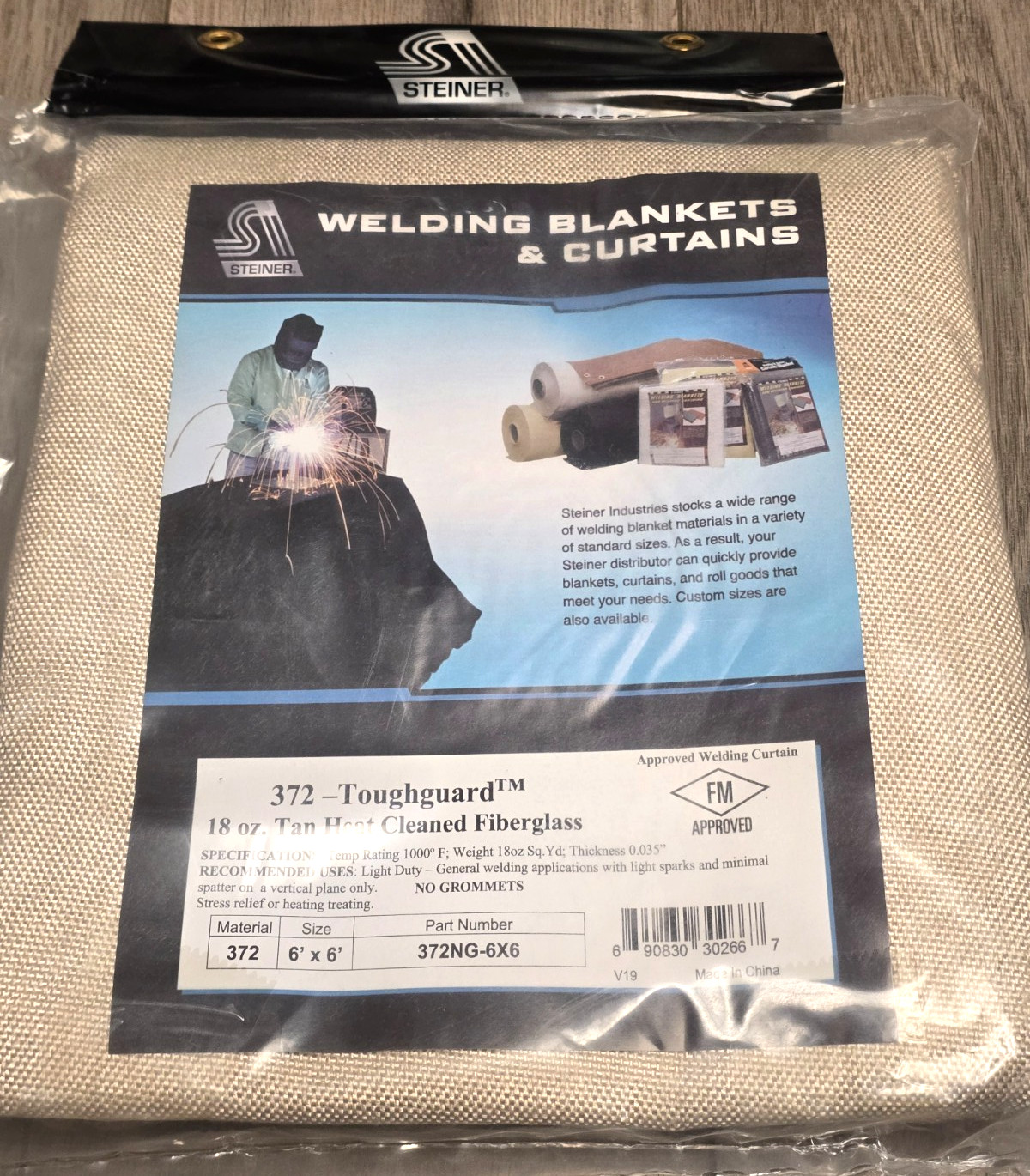 Steiner 6′ x 6′ 18oz Tan Heat Cleaned Fiberglass Toughguard Welding Blanket 372