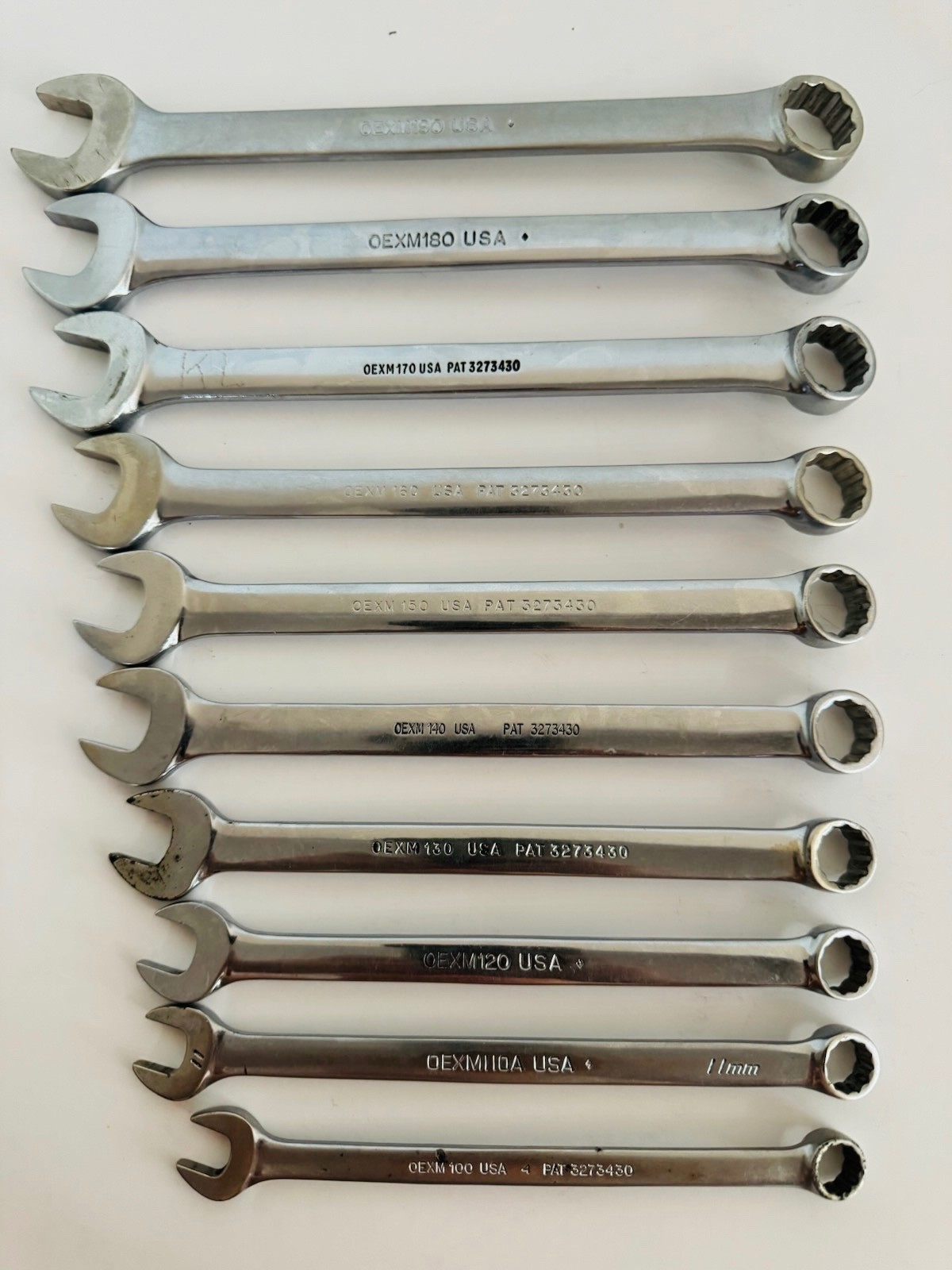 Snap On Tools OEXM710 10 Pc 12Pt Metric Combination Wrench Set 10-19mm #27