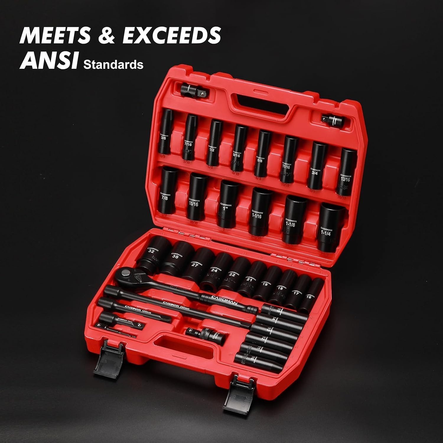1/2″ Drive Impact Socket Set 38 Piece Deep Standard SAE Metric with Ratchet