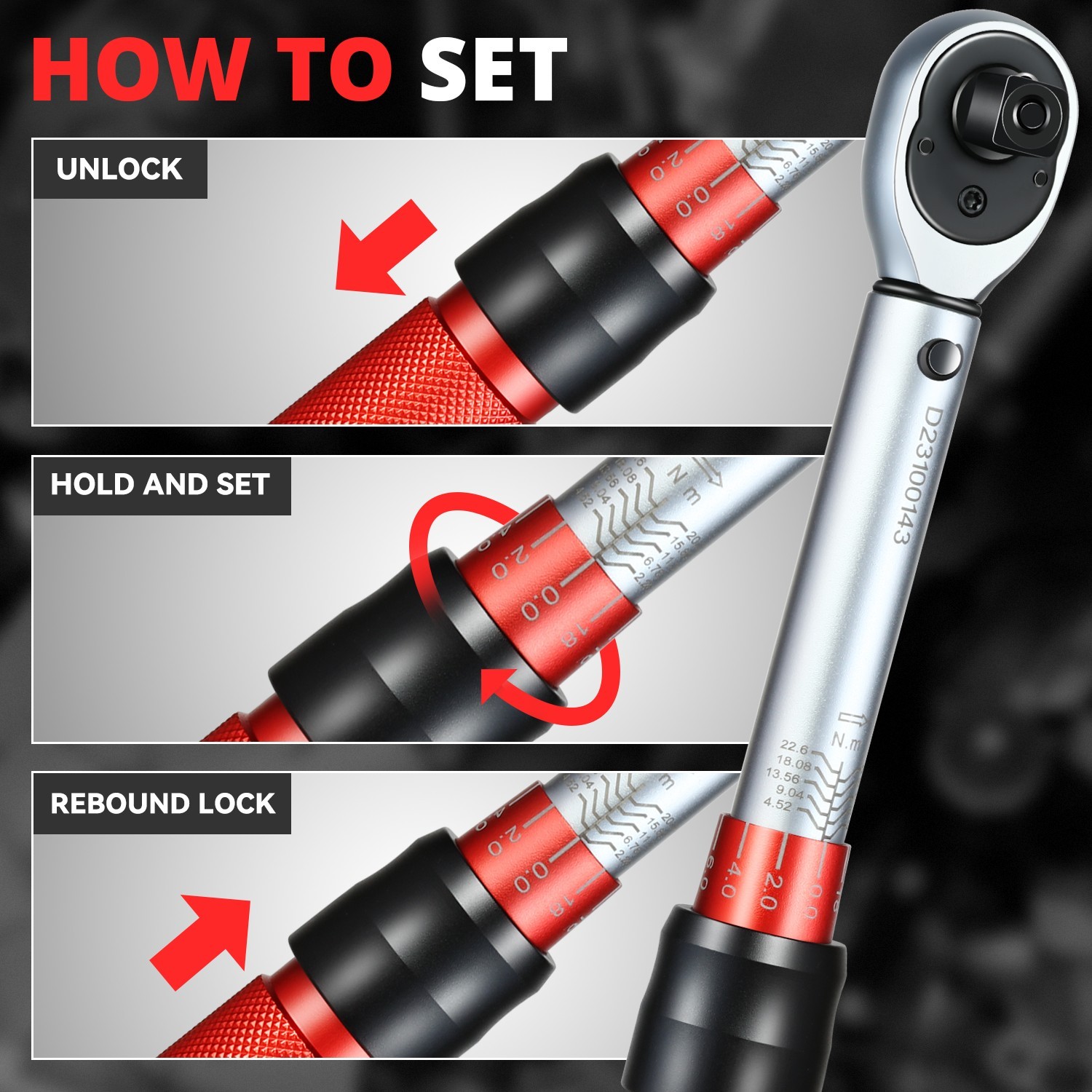 3/8″ Drive 20-200 FT.-LB / 2.26-22.6 N.M Click Torque Wrench Set w/ Storage Case