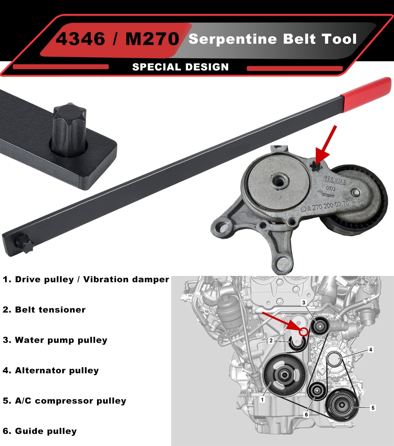 Mercedes M270 Serpentine Belt Tool T55 Wrench Replaces JTC 4346 & 270589000700