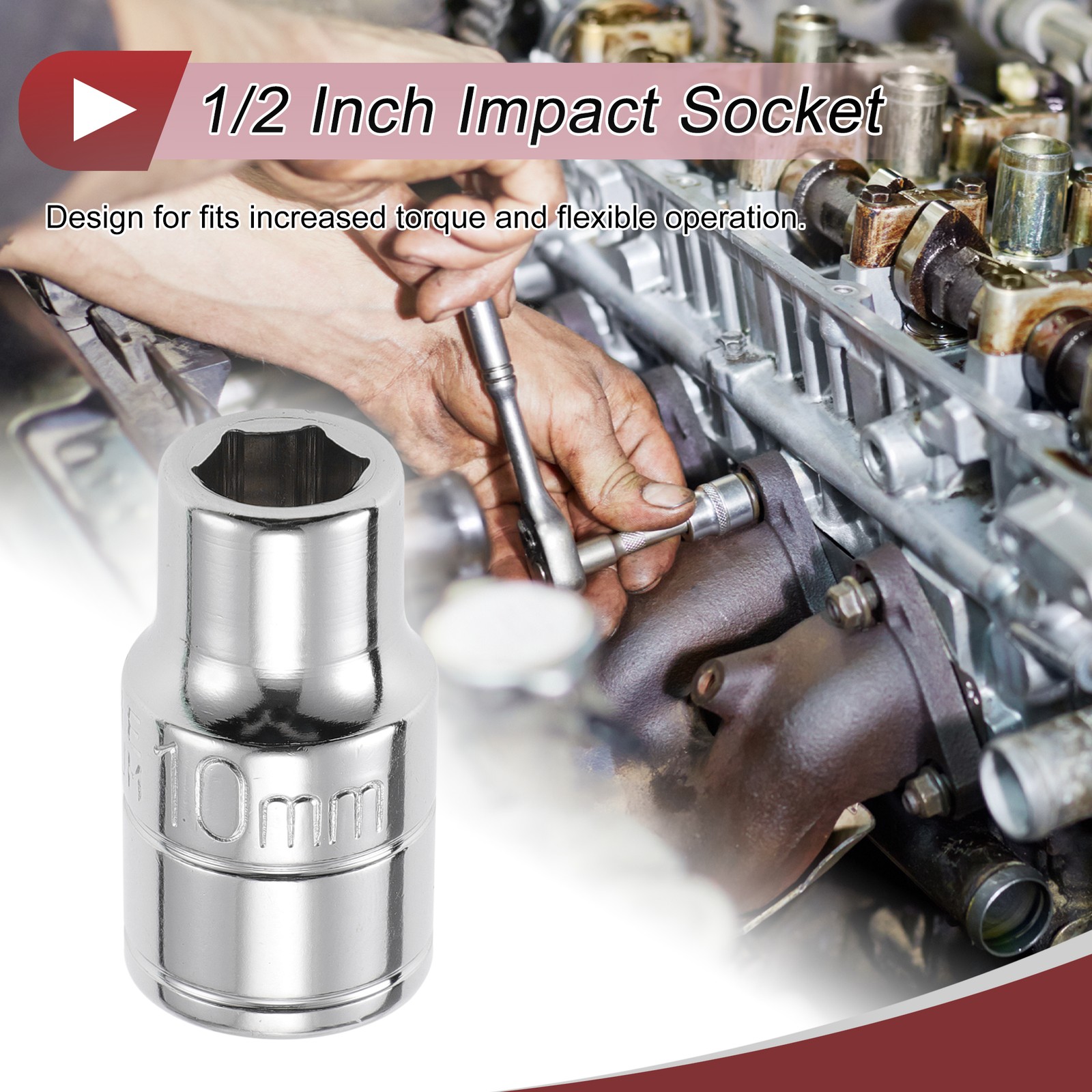 1/2 Inch Drive Impact Socket 10mm 6 Point Chrome Vanadium Steel 1 Pcs 38mm