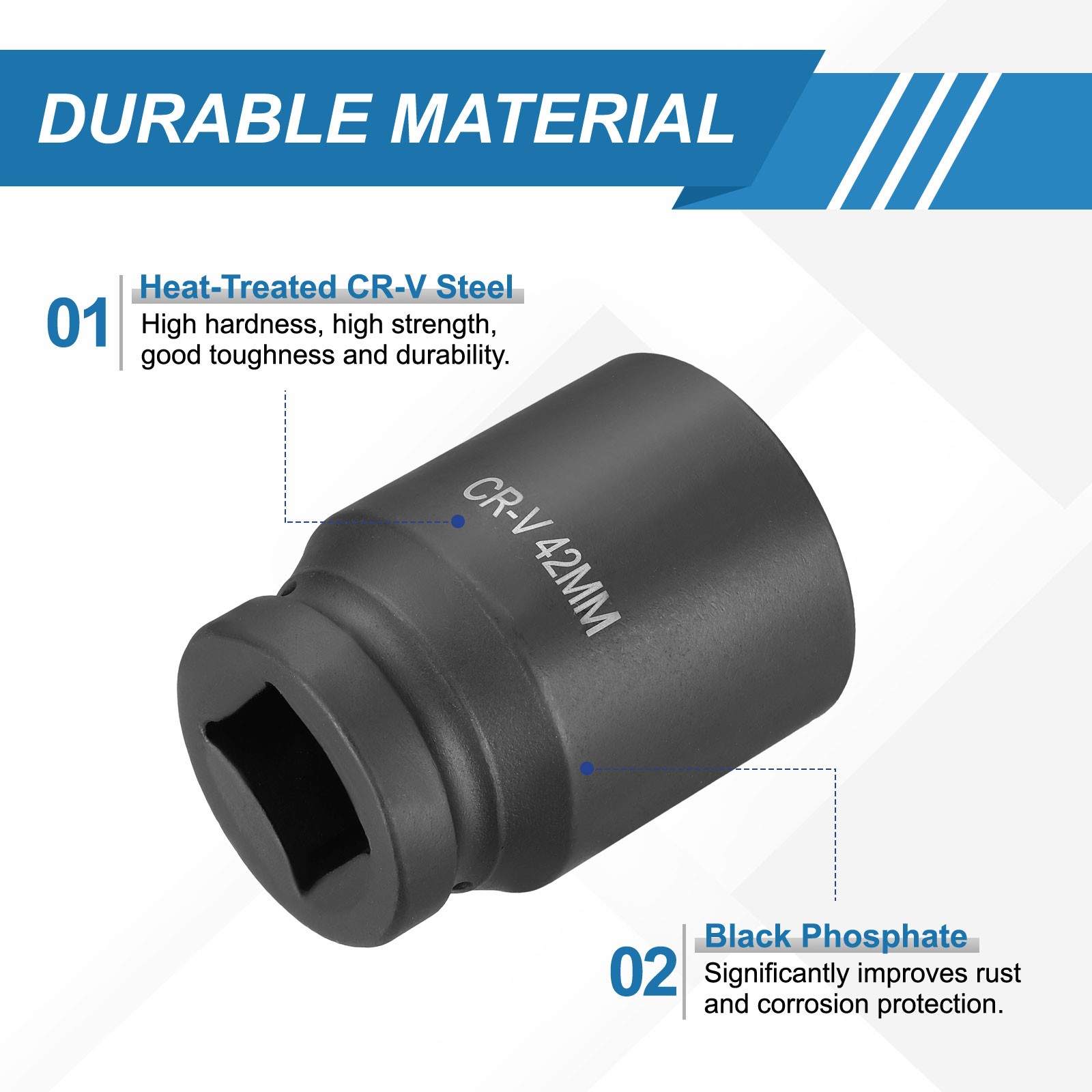 1 Inch Drive 42mm 6 Point Impact Socket Chromium Vanadium Steel