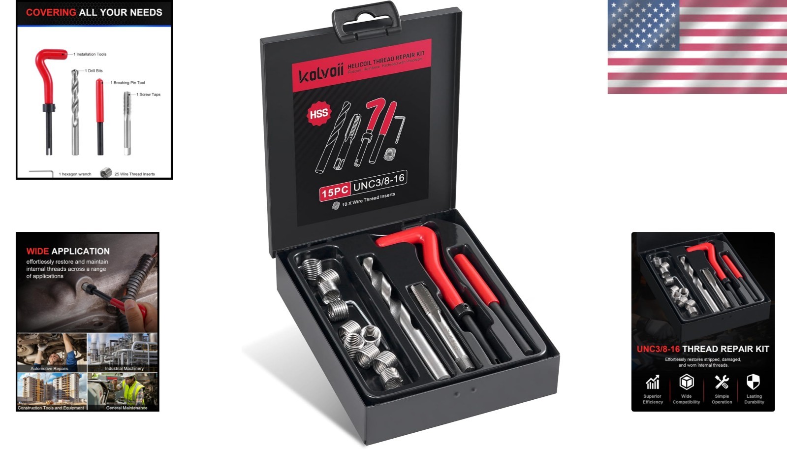 3/8-16 Helicoil Repair Kit – Complete with Drill Bits, Tap & Installation Tools