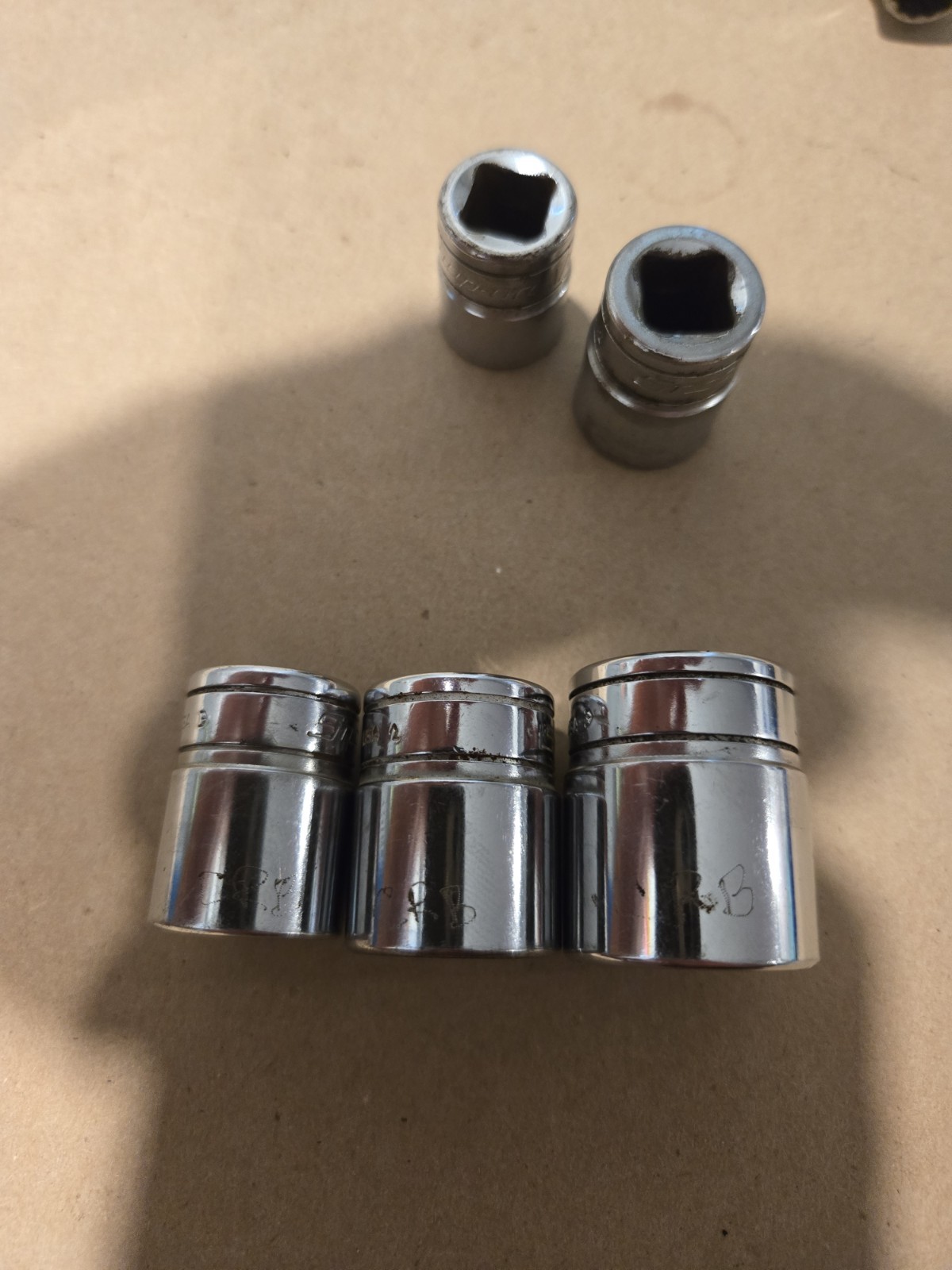 Snap On 3/8 Drive 3/8,1/2,9/16,5/8,11/16,13/16 12PT SAE Shallow Chrome Sockets