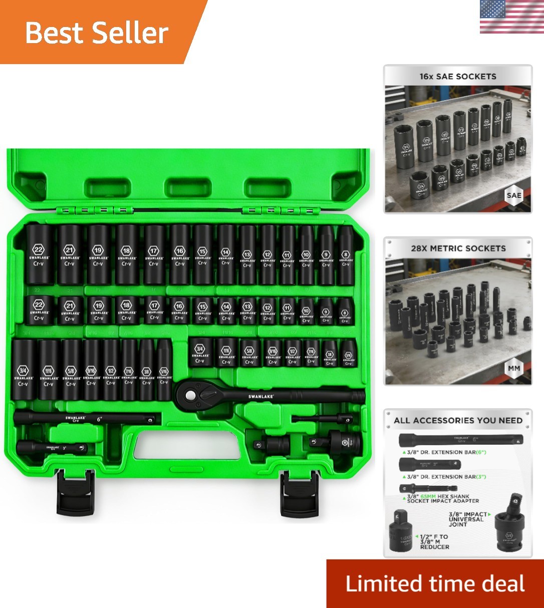 Swanlake 50-Piece Automotive Impact Socket Set – High Durability & Efficiency