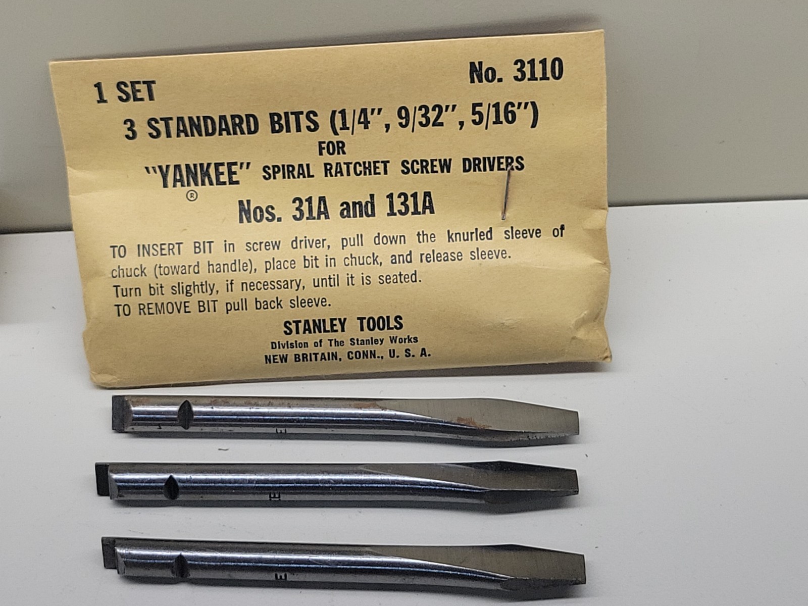Stanley Yankee 31 31A 131 68-131 Millers Falls 62A Flat Tip Bit Set 3110 NOS USA