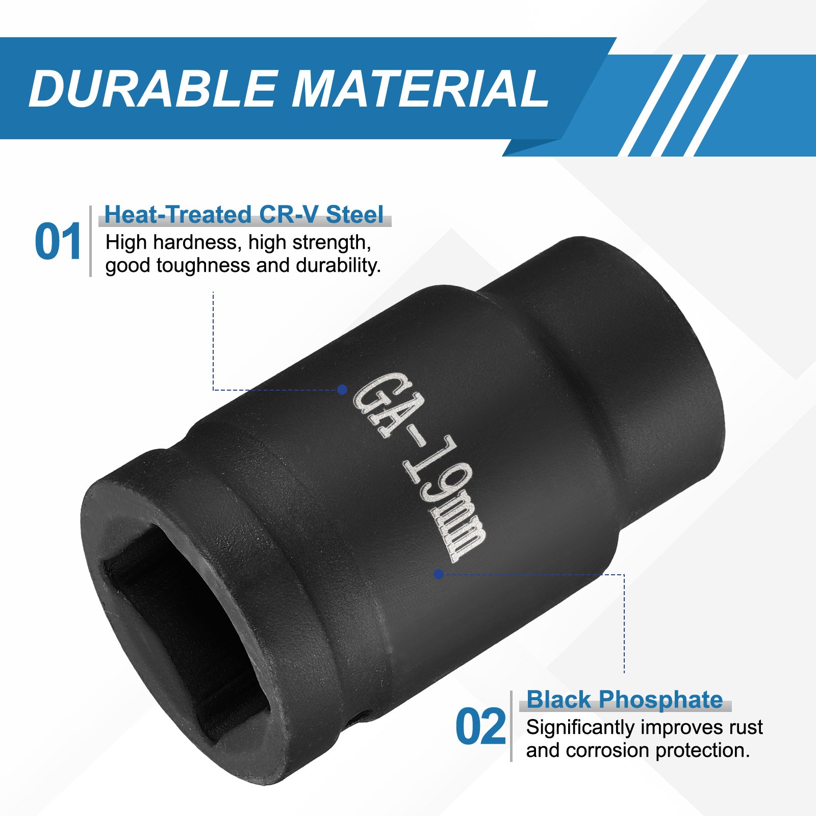 2pcs 1 Inch Drive 19mm 6 Point Impact Socket Chromium Vanadium Steel