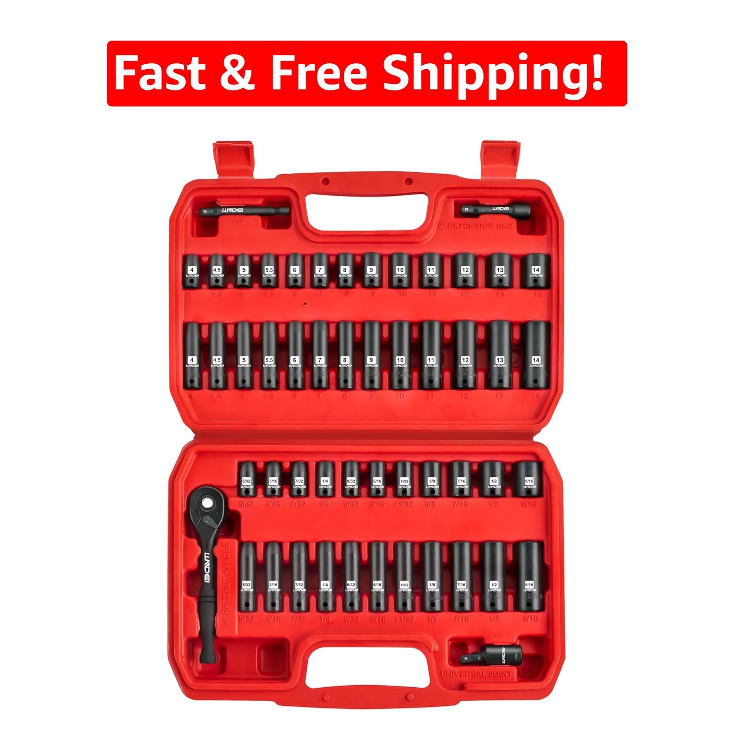 Durable 1/4″ Drive Impact Socket Set – 52 PCS With SAE & Metric Sockets Included