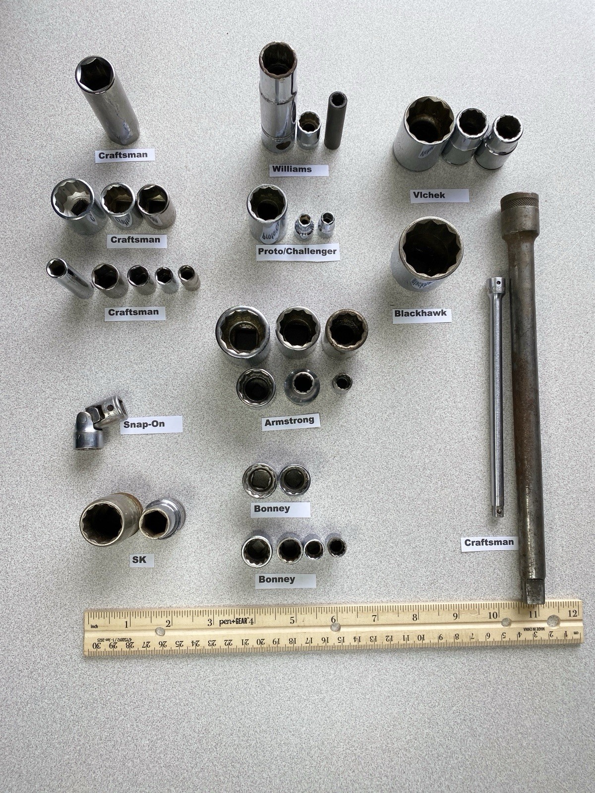 36 Pieces VTG Sockets Snap-on SK Proto Armstrong Williams Craftsman Extensions