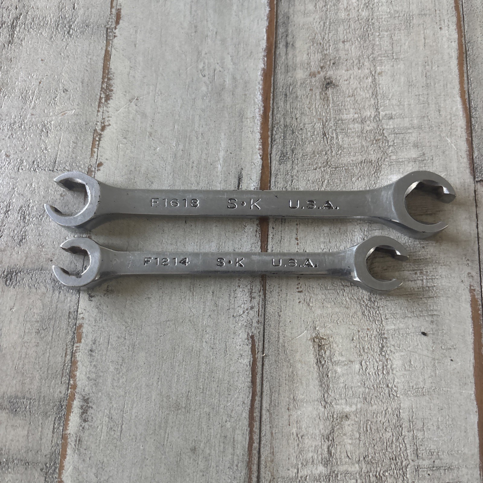 SK TOOLS USA FLARE NUT LINE WRENCH 2 pc SET 1/2 x 9/16 F1618 & 3/8 x 7/16 F1214