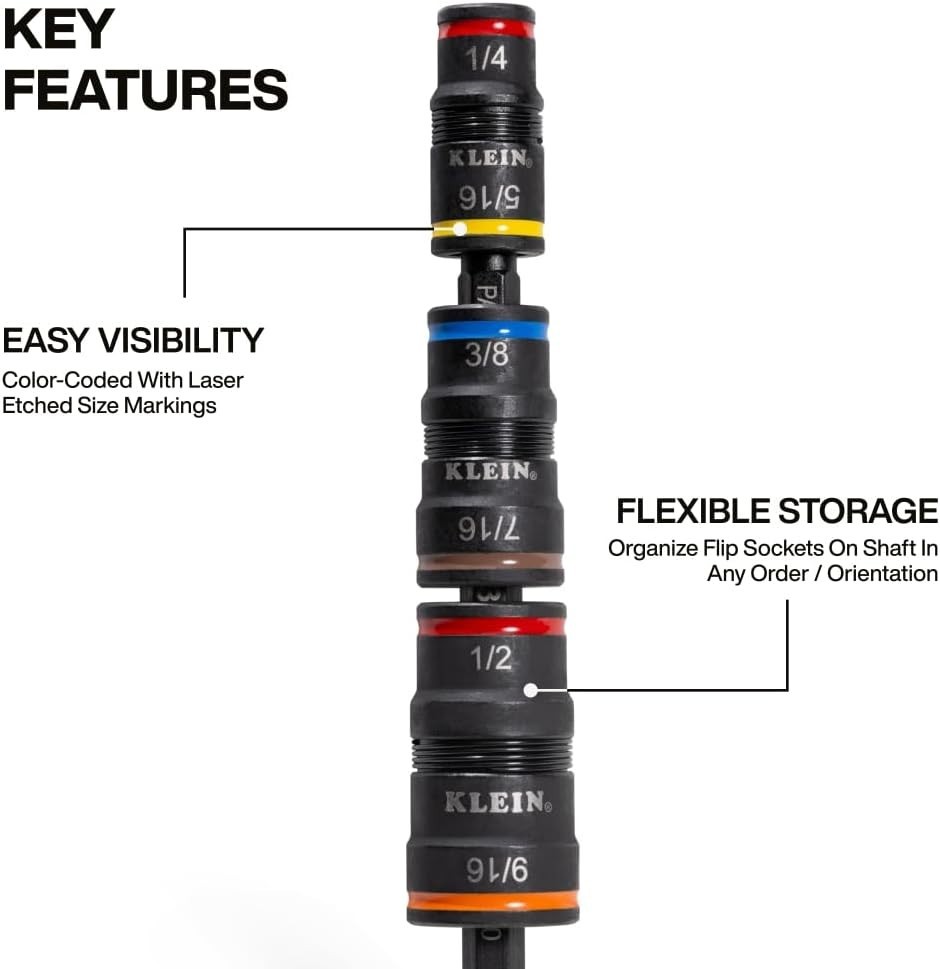 Alloy Steel 7-in-1 Impact Socket Set | Color-Coded Hex Sizes & Rare Earth Magnet